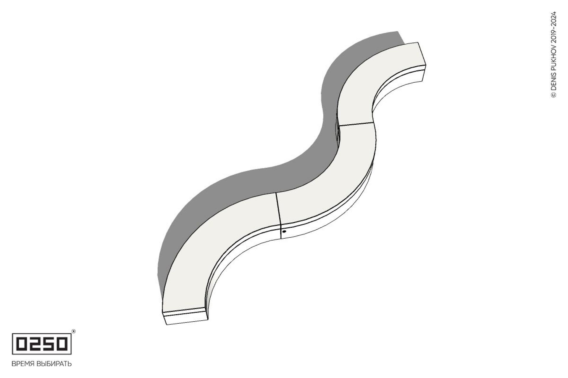 Уличная Бетонная изогнутая скамейка на трехпролетная малого радиуса на блоке производство 0250