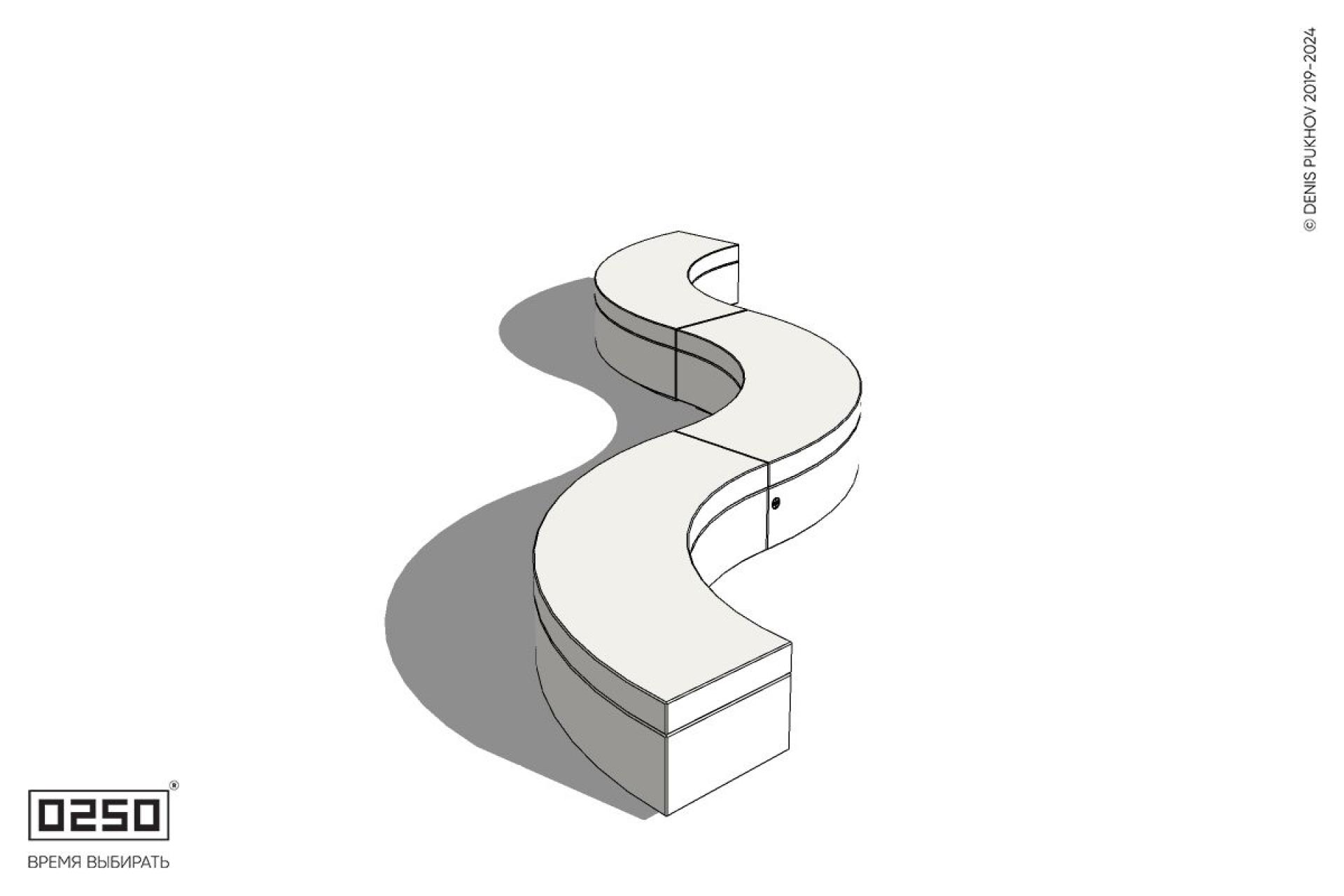 Уличная Бетонная изогнутая скамейка на трехпролетная малого радиуса на блоке производство 0250