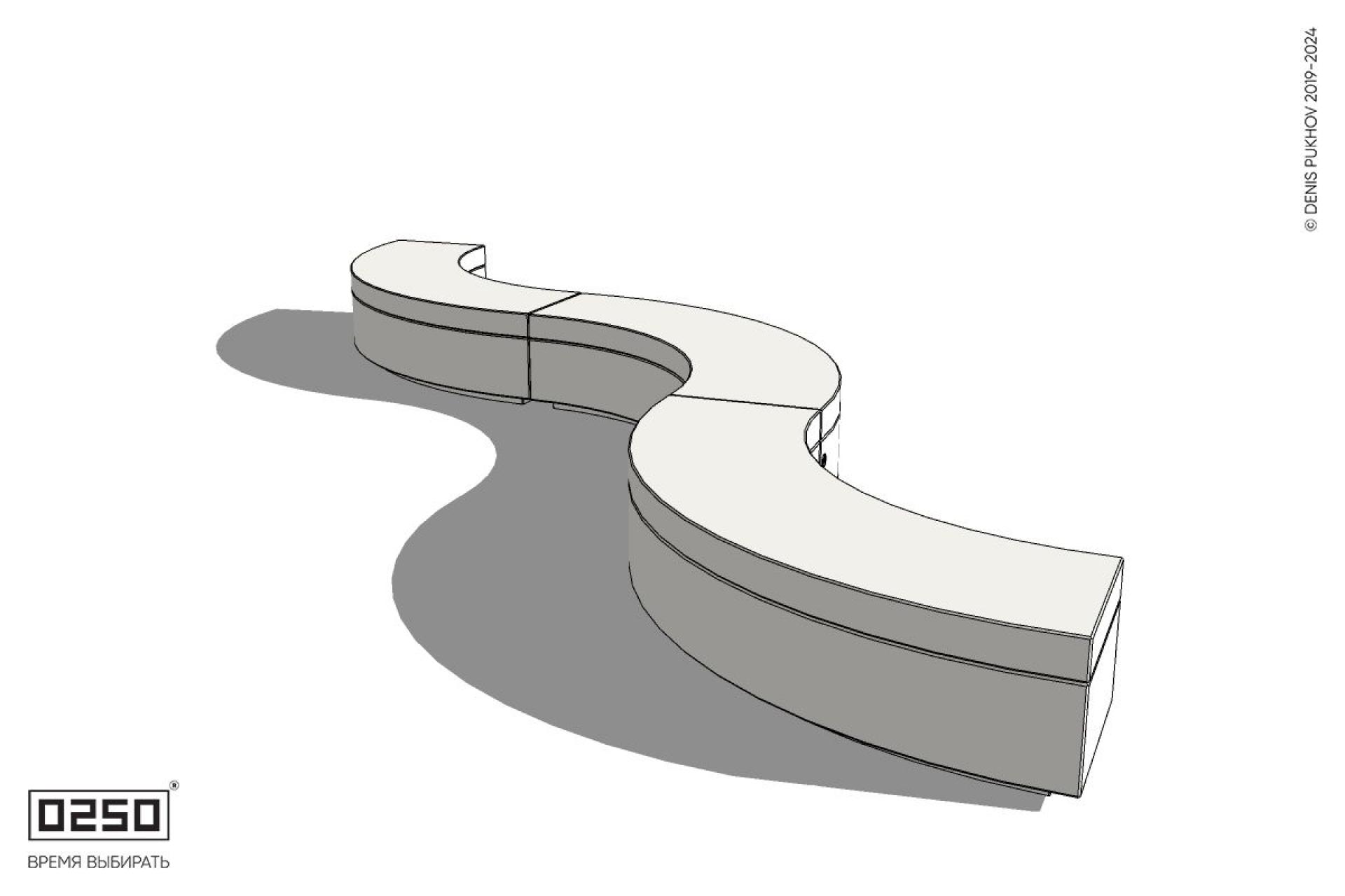 Уличная Бетонная изогнутая скамейка на трехпролетная малого радиуса на блоке производство 0250