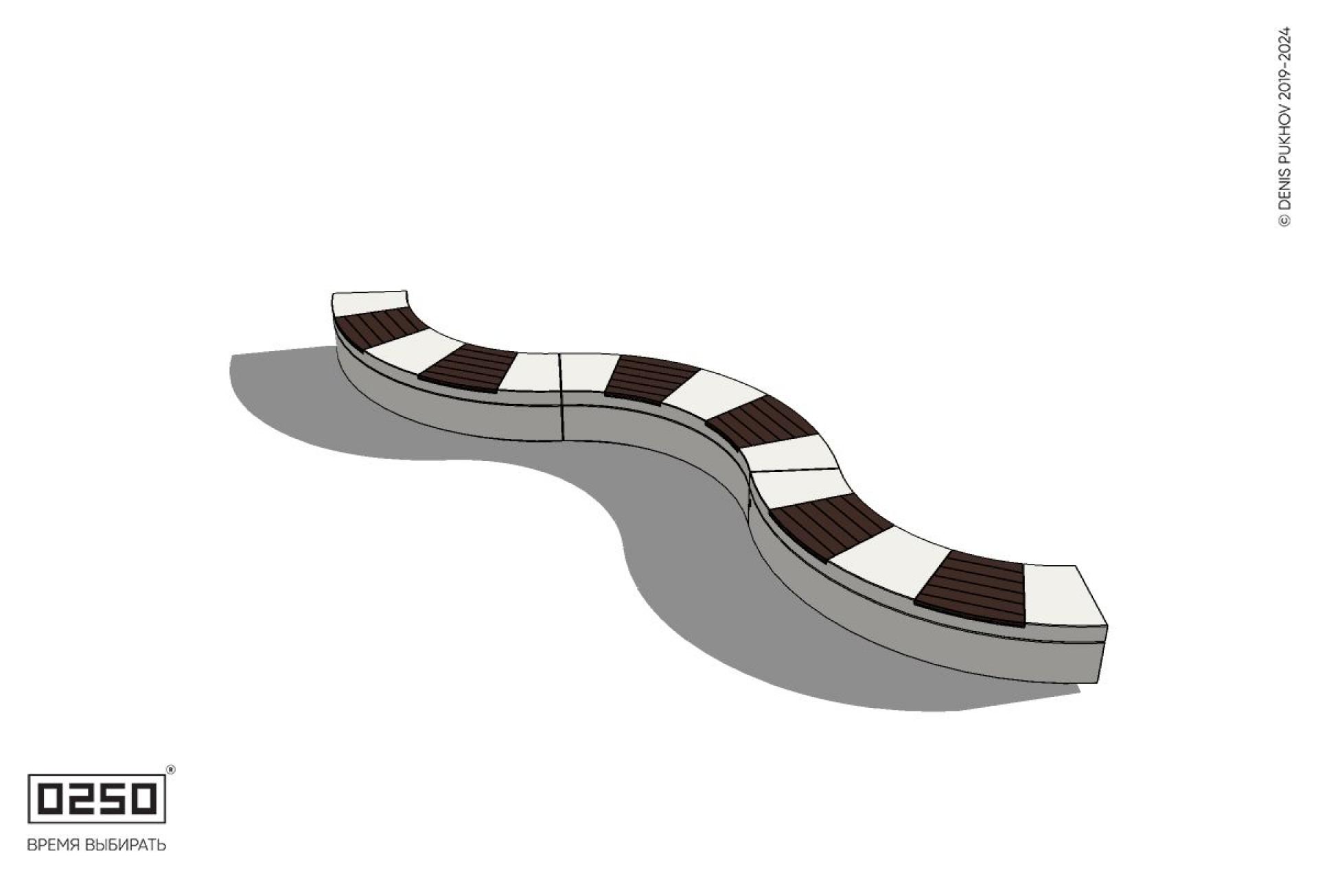 Уличная Скамейка изогнутая трехпролетная большого радиуса на блоке производство 0250, module