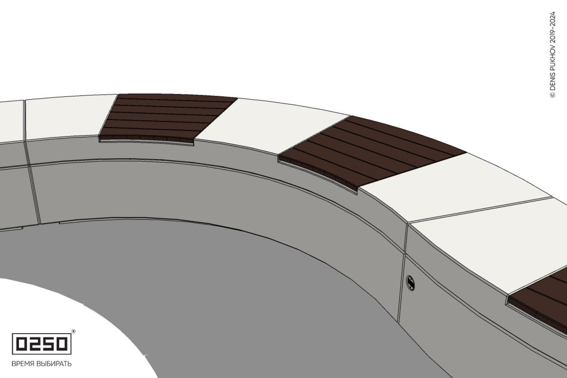 Уличная Скамейка изогнутая трехпролетная большого радиуса на блоке производство 0250