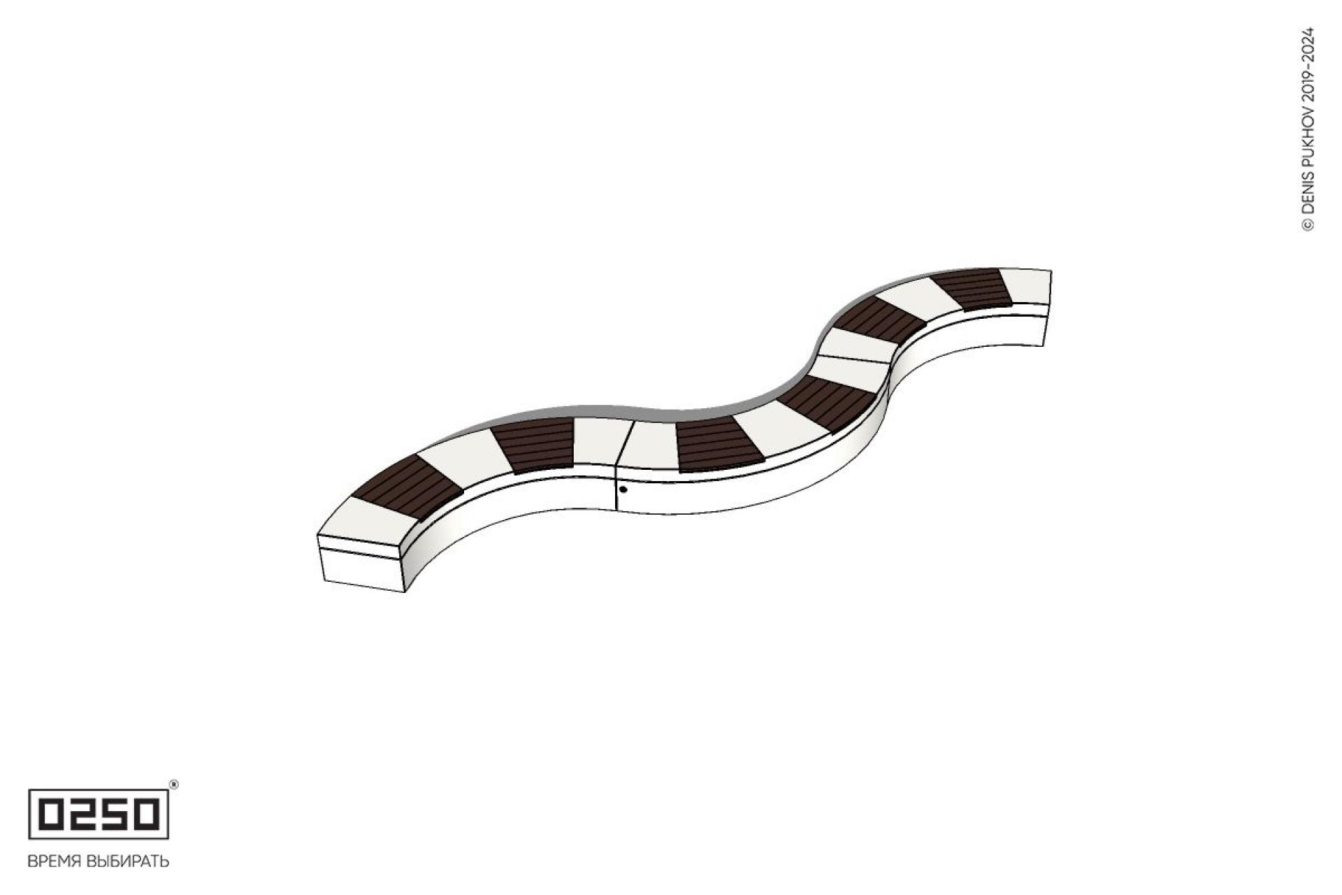 Уличная Скамейка изогнутая трехпролетная большого радиуса на блоке производство 0250