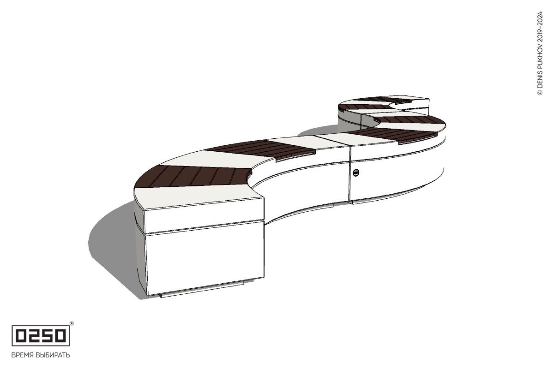 Уличная Скамейка изогнутая трехпролетная большого радиуса на блоке производство 0250