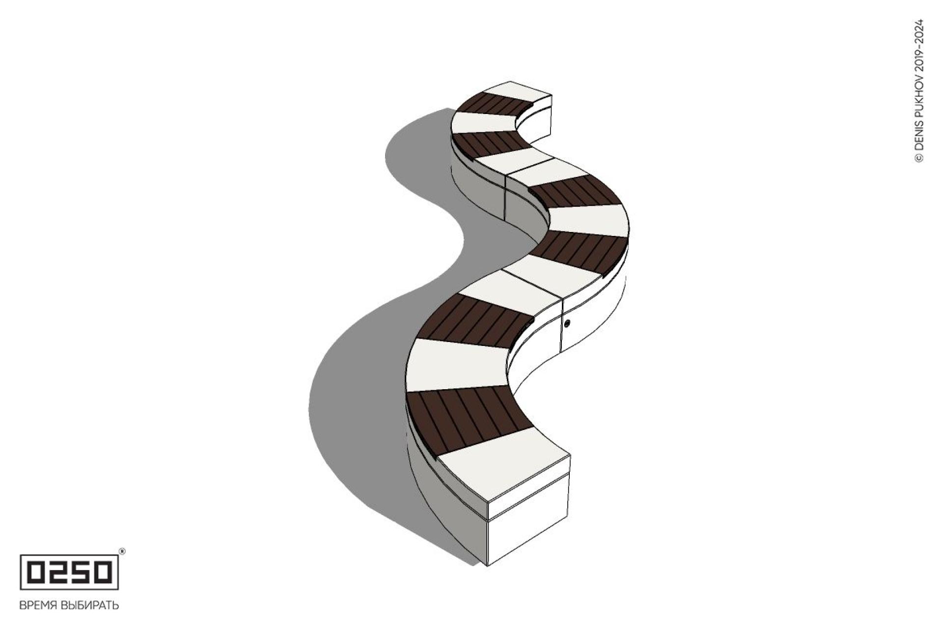 Уличная Скамейка изогнутая трехпролетная большого радиуса на блоке производство 0250