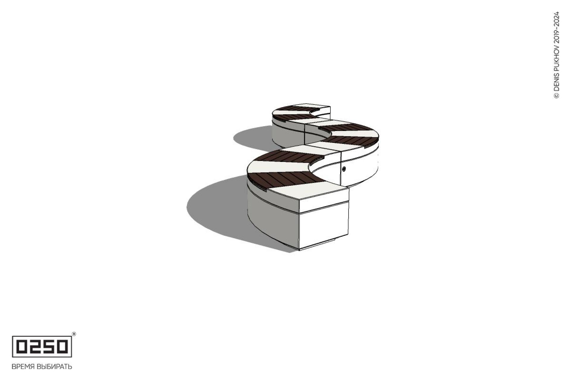 Уличная Скамейка изогнутая трехпролетная большого радиуса на блоке производство 0250