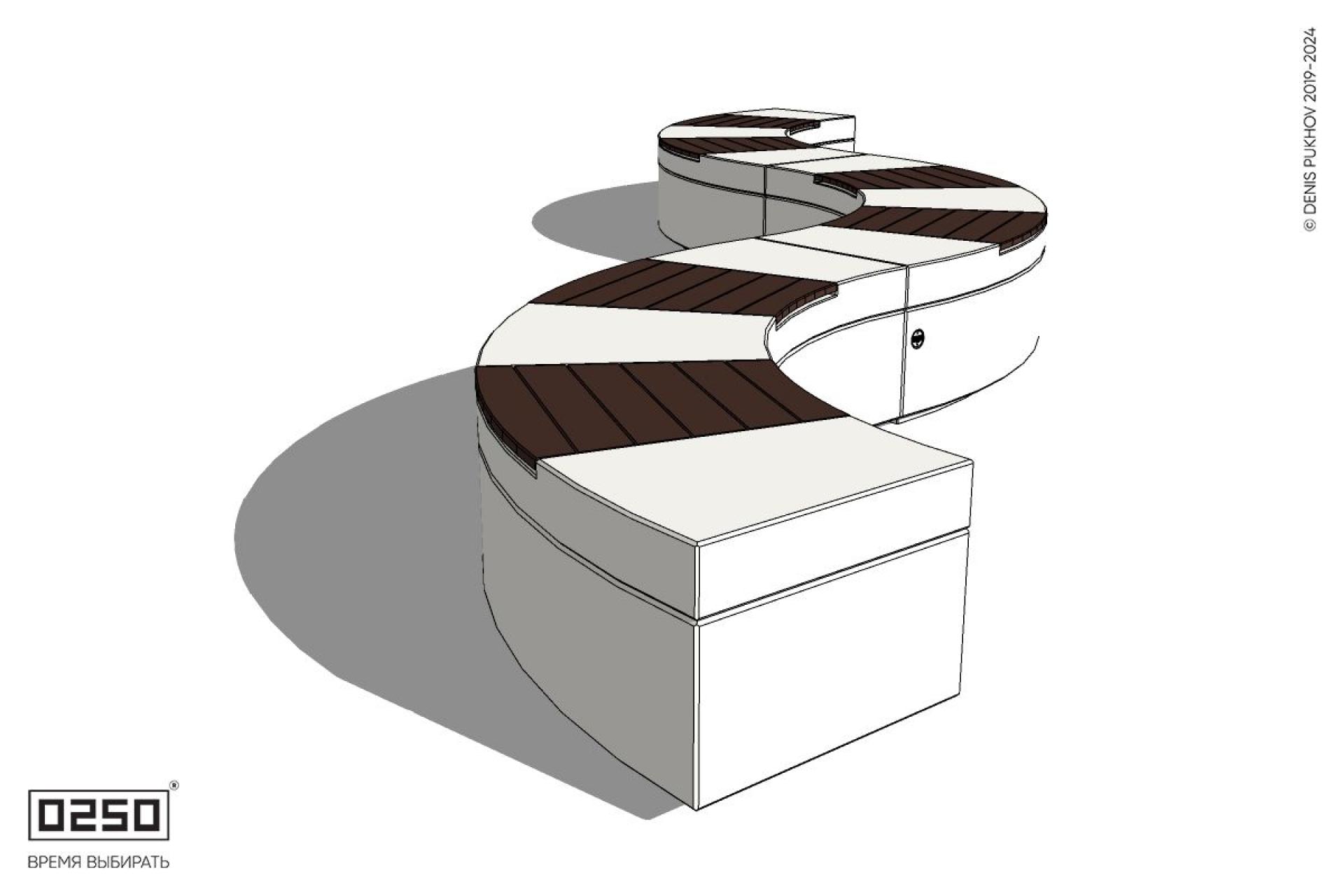 Уличная Скамейка изогнутая трехпролетная большого радиуса на блоке производство 0250