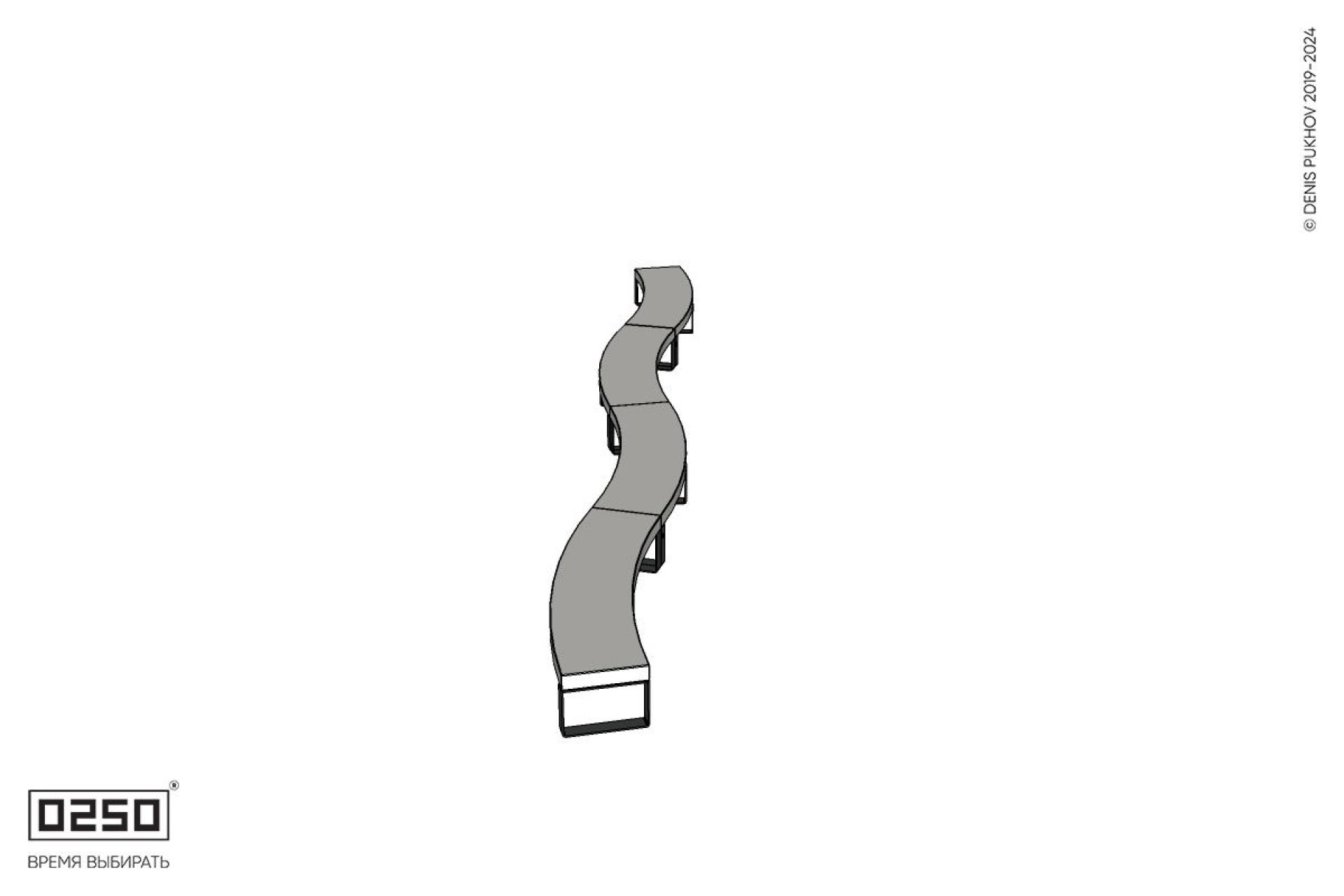 Уличная Бетонная изогнутая скамейка четырехпролетная большого радиуса на ножках производство 0250