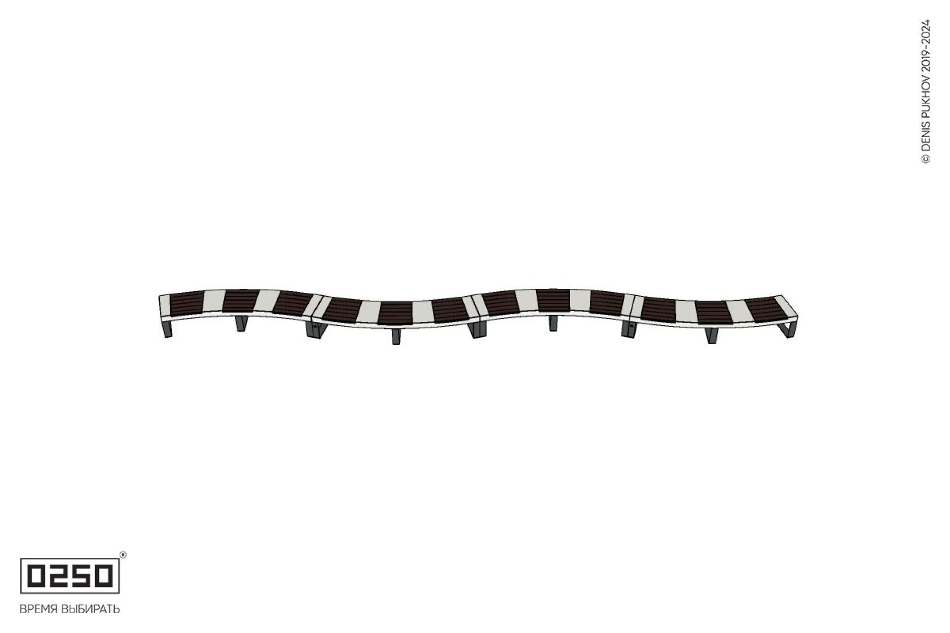 Уличная Изогнутая скамейка на ножках четырехпролетная большого радиуса производство 0250