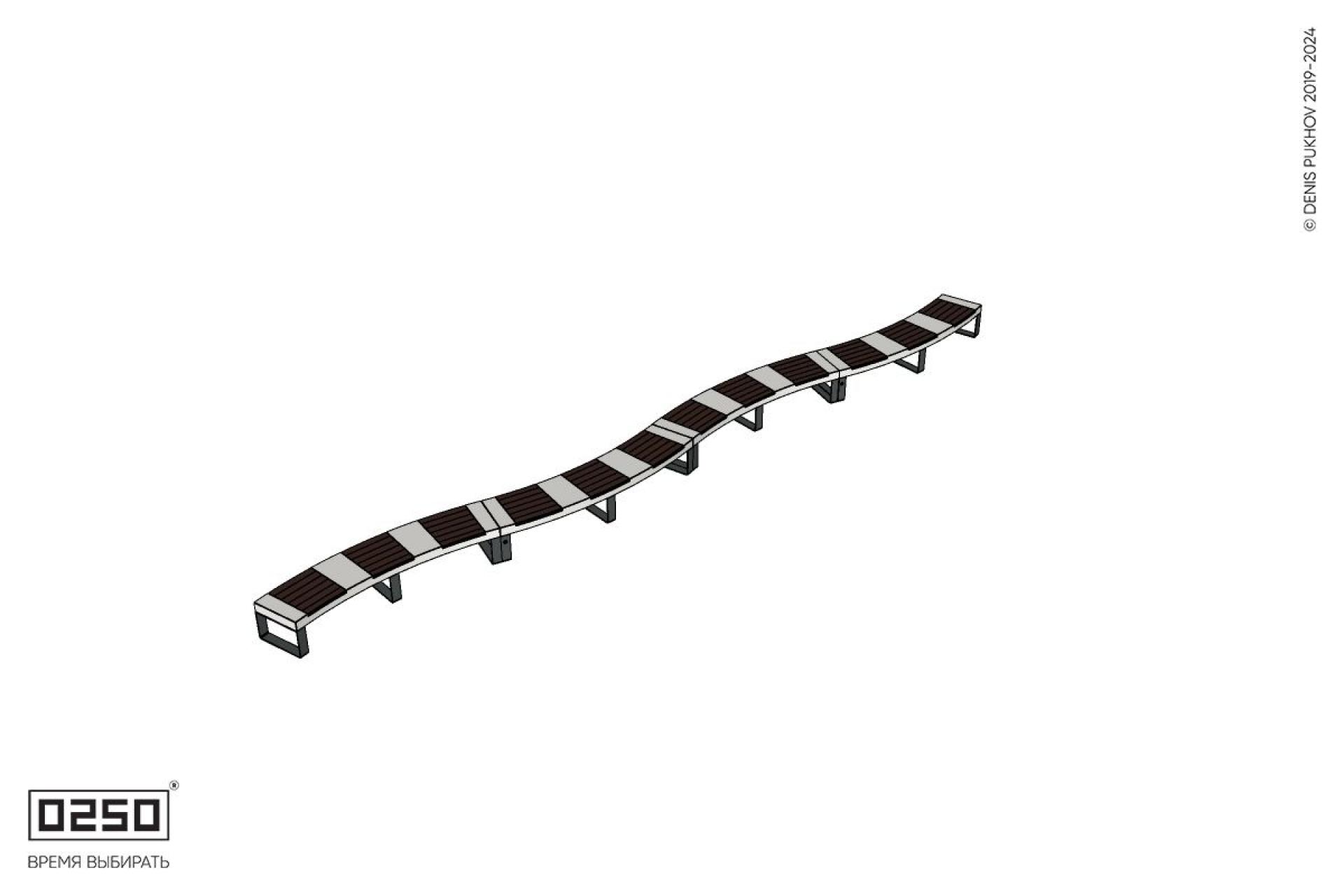 Уличная Изогнутая скамейка на ножках четырехпролетная большого радиуса производство 0250