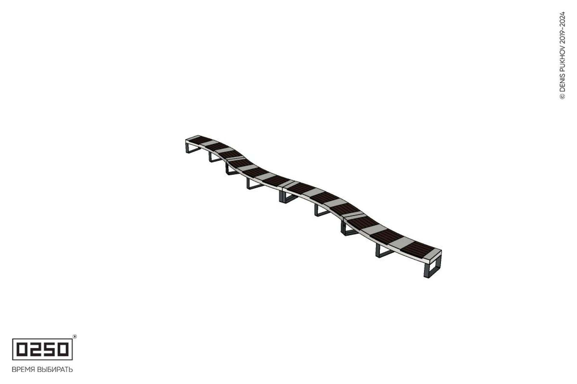 Уличная Изогнутая скамейка на ножках четырехпролетная большого радиуса производство 0250