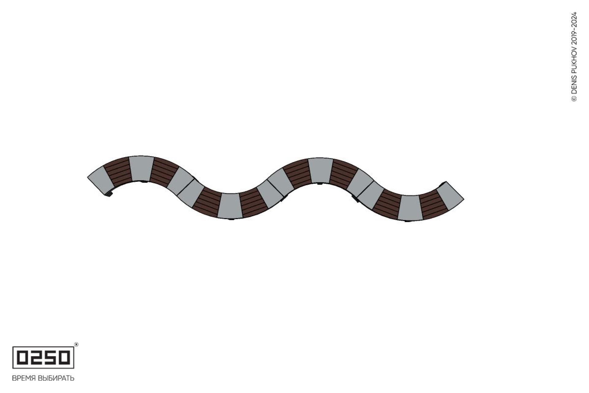 Уличная Изогнутая скамейка на ножках четырехпролетная малого радиуса производство 0250, module