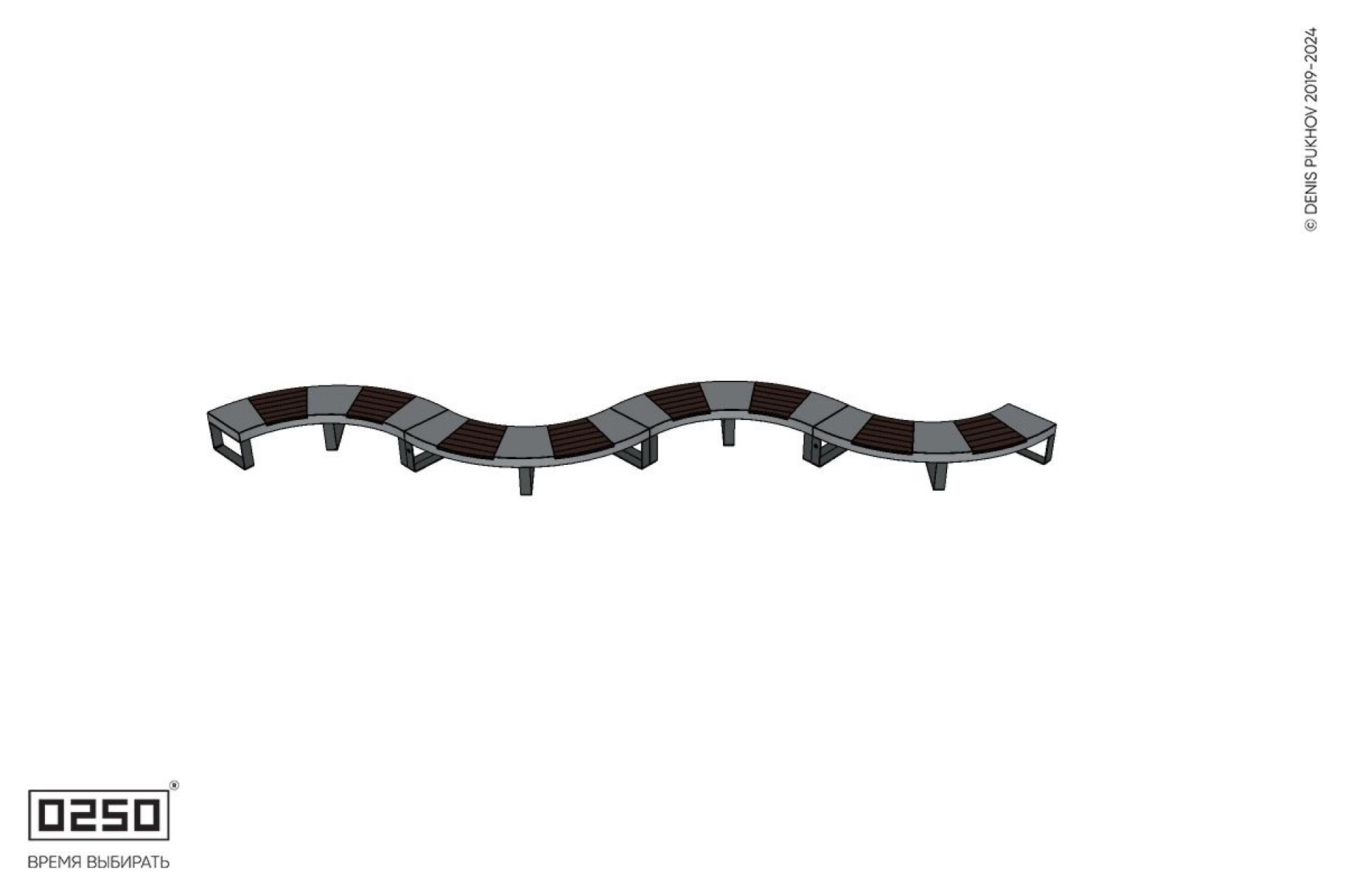 Уличная Изогнутая скамейка на ножках четырехпролетная малого радиуса производство 0250