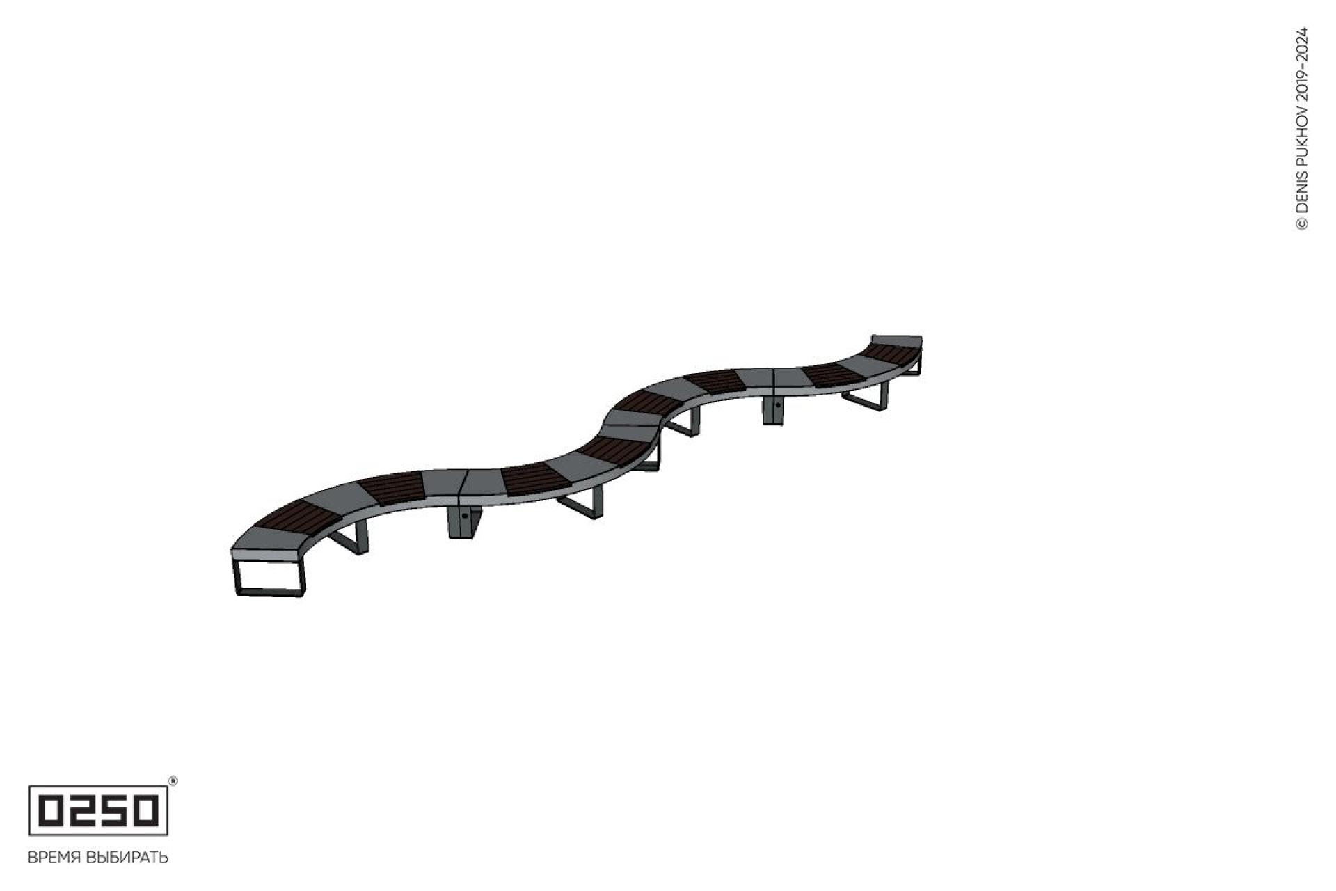 Уличная Изогнутая скамейка на ножках четырехпролетная малого радиуса производство 0250