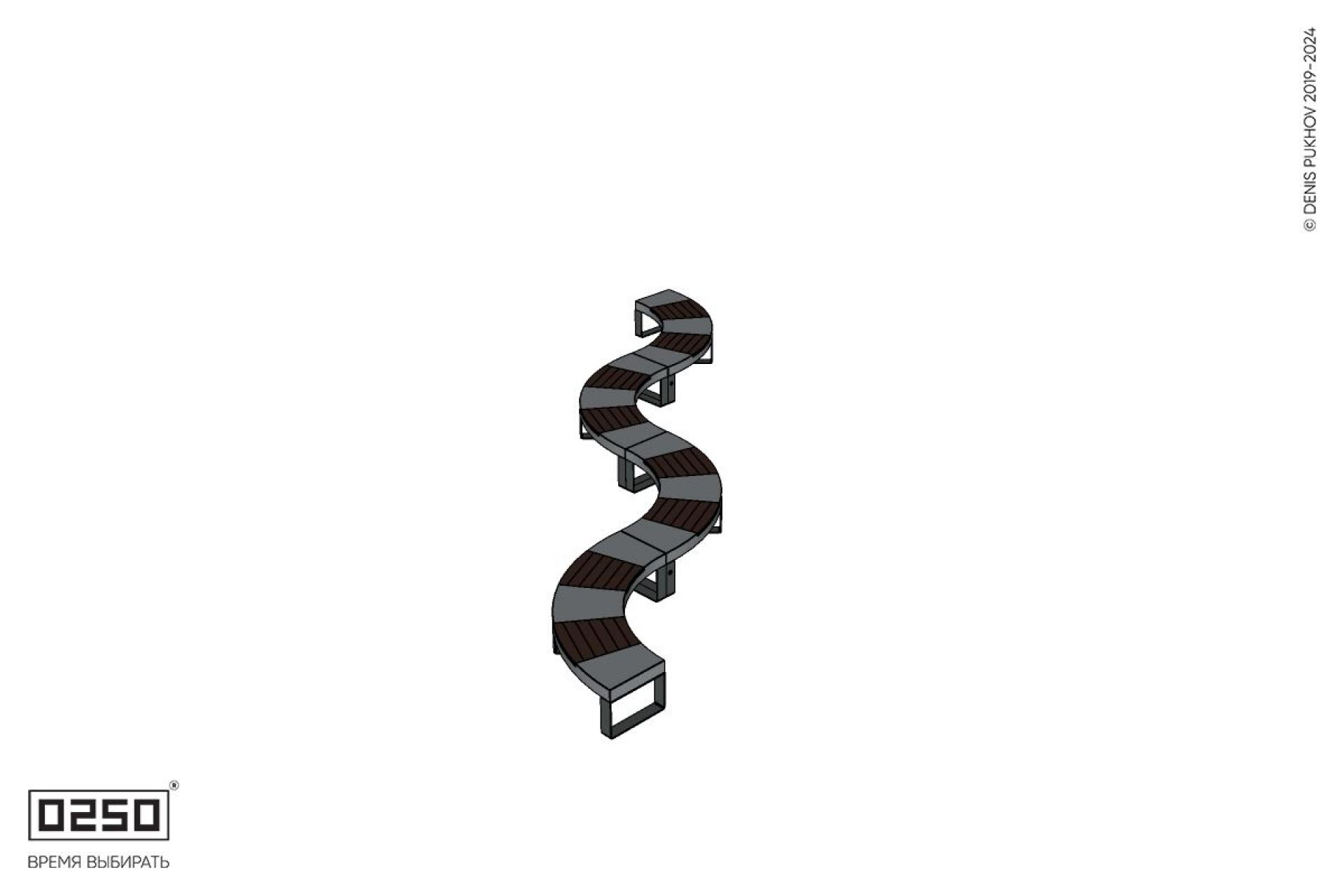 Уличная Изогнутая скамейка на ножках четырехпролетная малого радиуса производство 0250