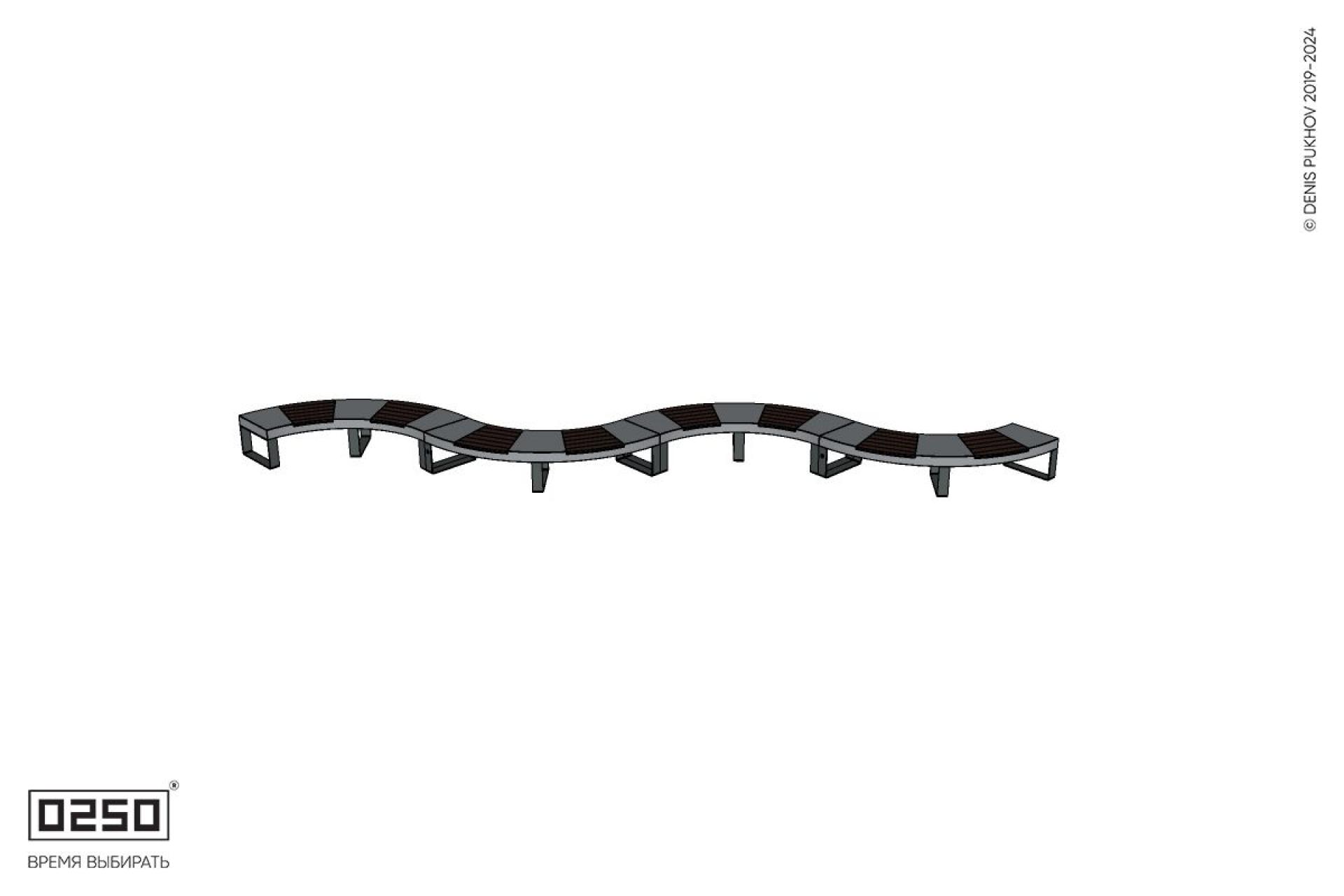 Уличная Изогнутая скамейка на ножках четырехпролетная малого радиуса производство 0250