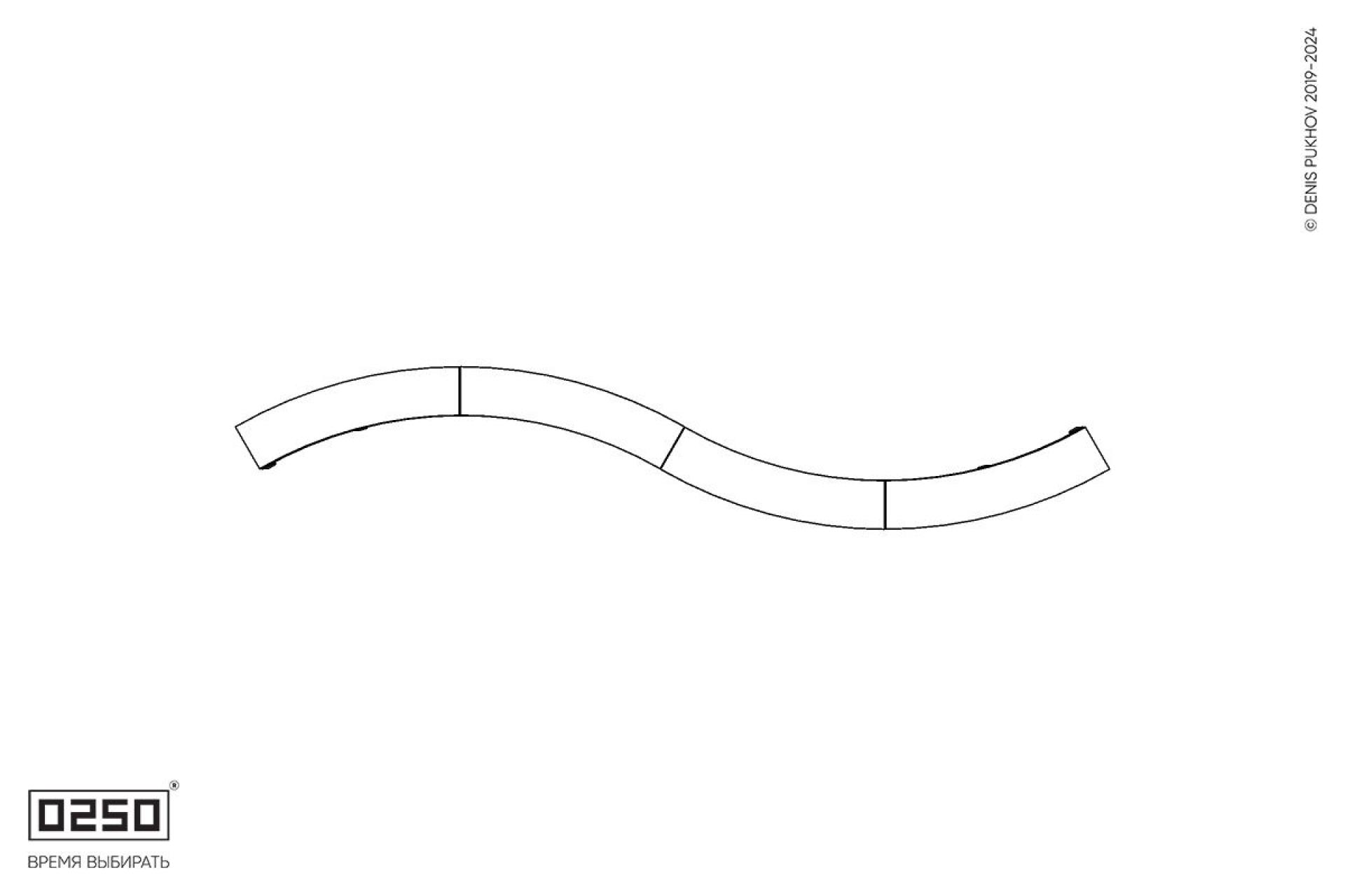 Бетонная изогнутая скамейка четырехпролетная двойная большого радиуса на ножках Уличная Бетонная изогнутая скамейка четырехпролетная двойная большого радиуса на ножках производство 0250, module