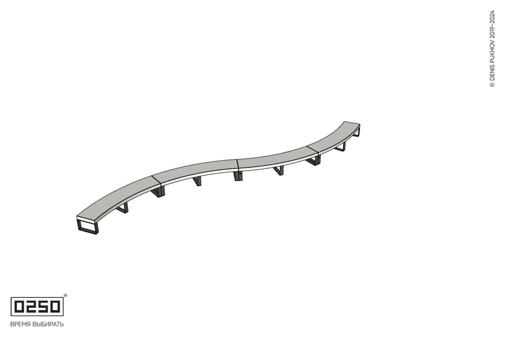 Уличная Бетонная изогнутая скамейка четырехпролетная двойная большого радиуса на ножках производство 0250 Уличная Бетонная изогнутая скамейка четырехпролетная двойная большого радиуса на ножках производство 0250