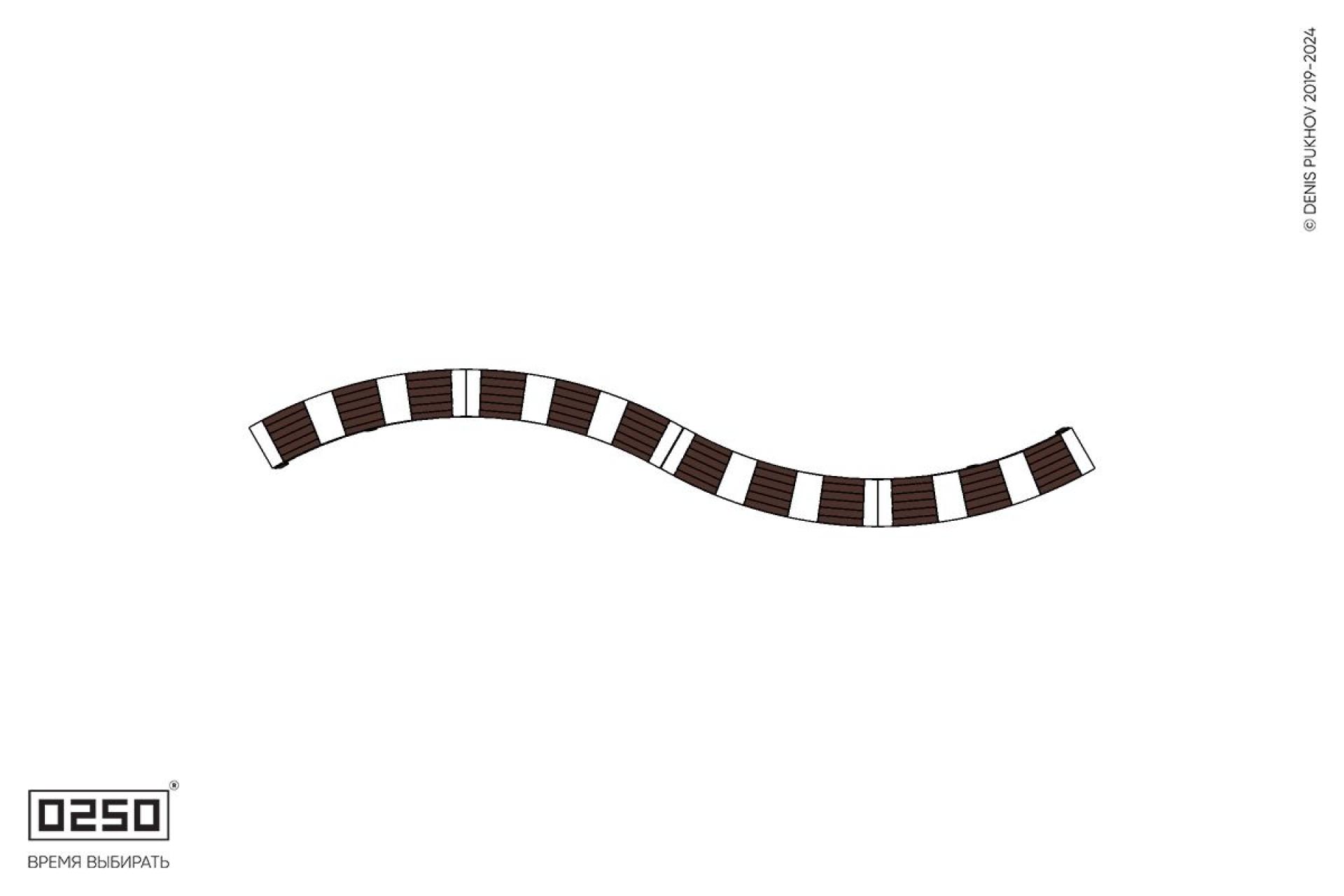 Уличная Изогнутая скамейка на ножках четырехпролетная двойная большого радиуса производство 0250, module