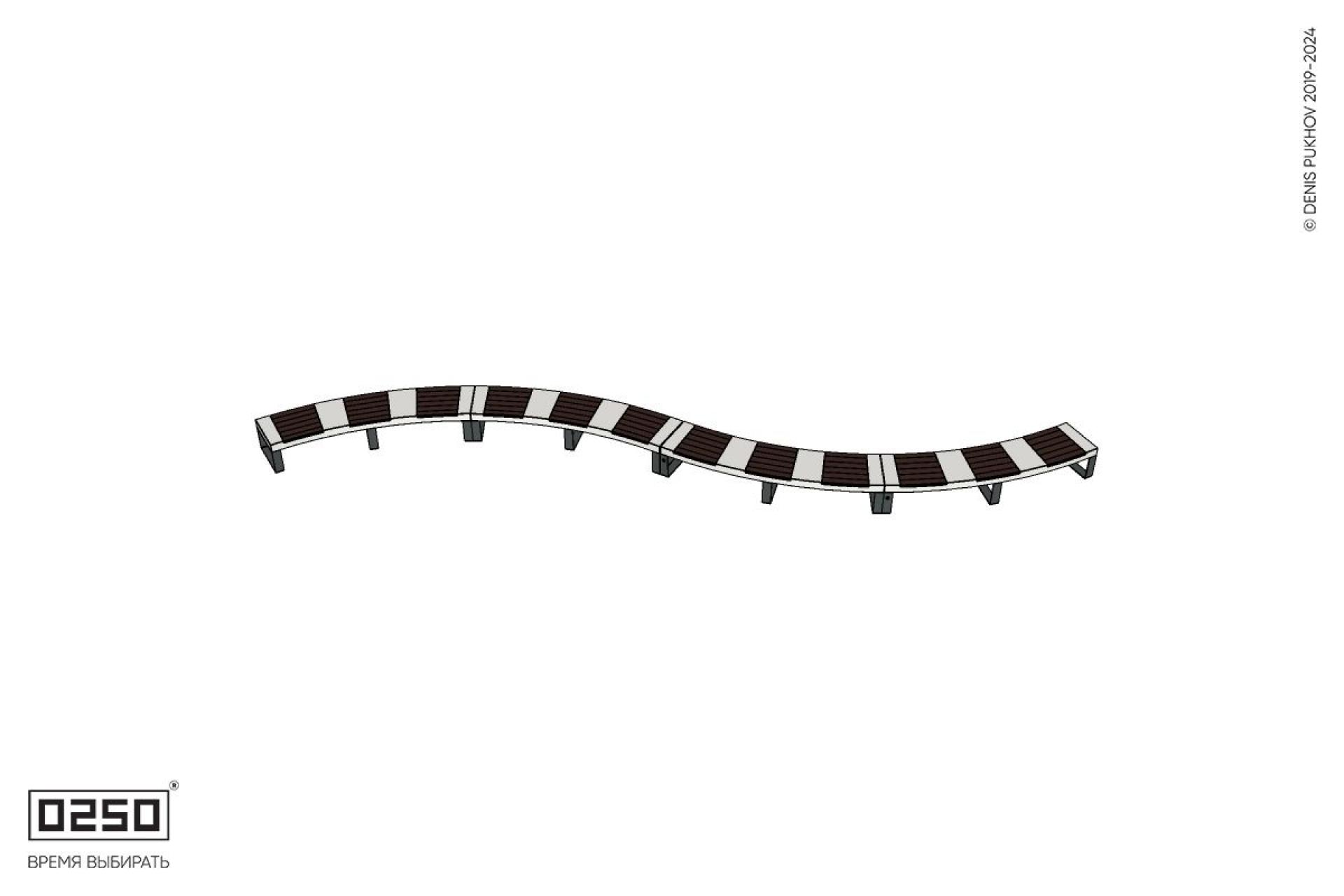 Уличная Изогнутая скамейка на ножках четырехпролетная двойная большого радиуса производство 0250