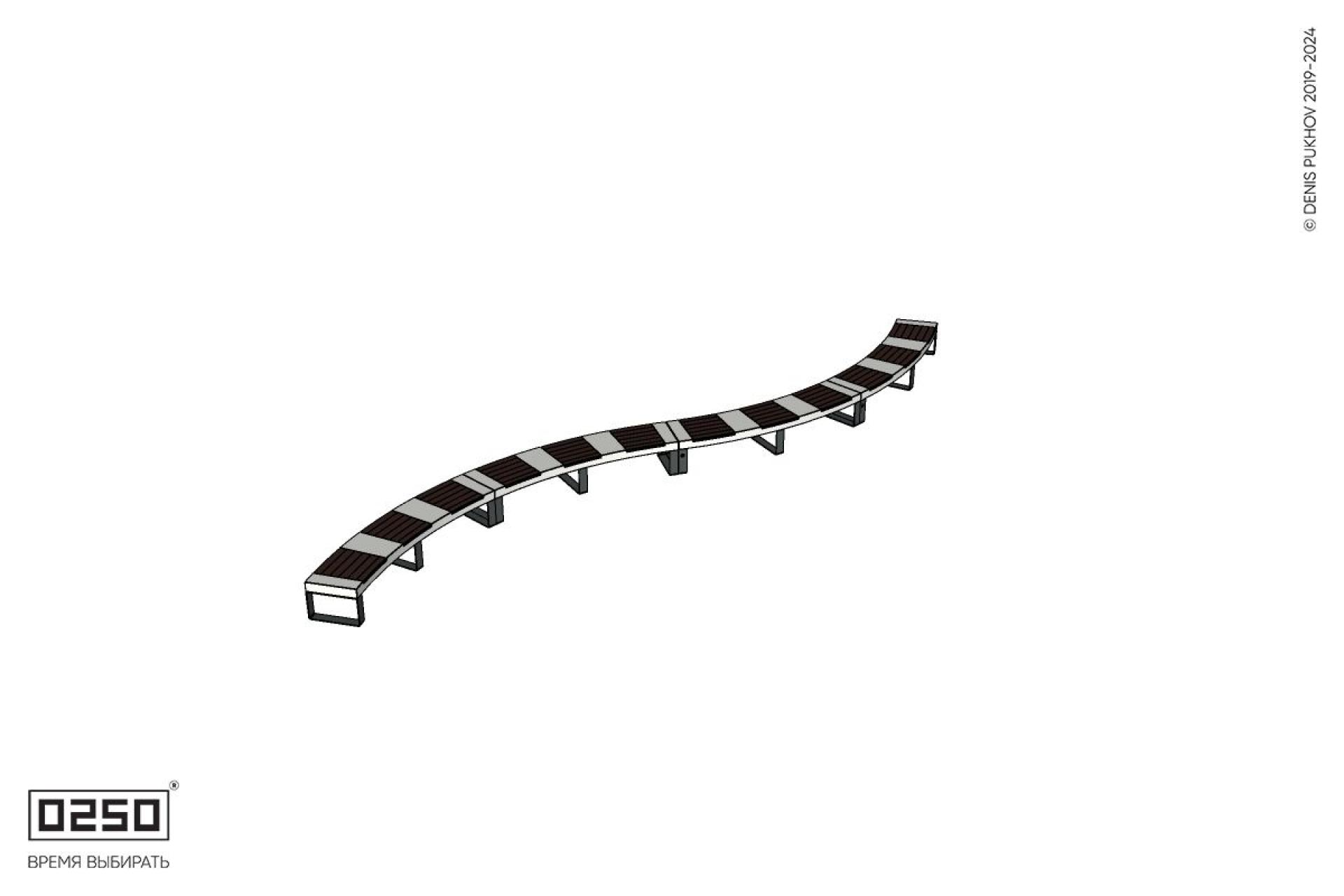 Уличная Изогнутая скамейка на ножках четырехпролетная двойная большого радиуса производство 0250