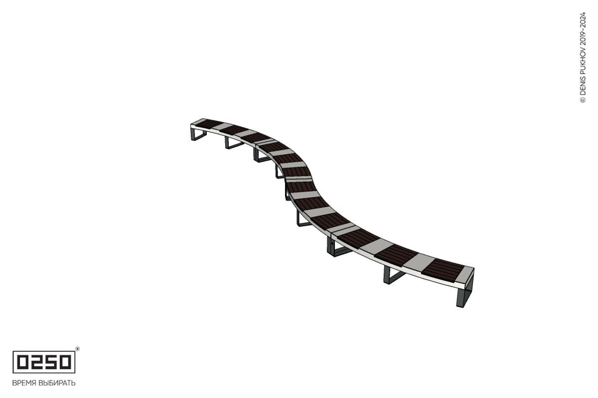 Уличная Изогнутая скамейка на ножках четырехпролетная двойная большого радиуса производство 0250