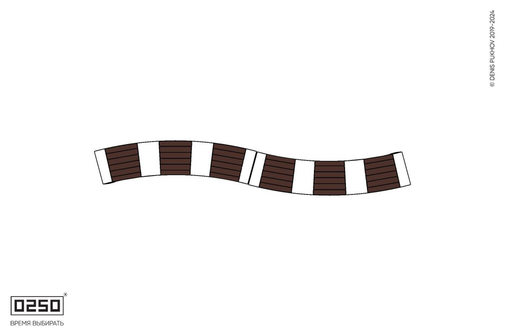 Уличная Изогнутая скамейка двухпролетная большого радиуса на ножках производство 0250, module