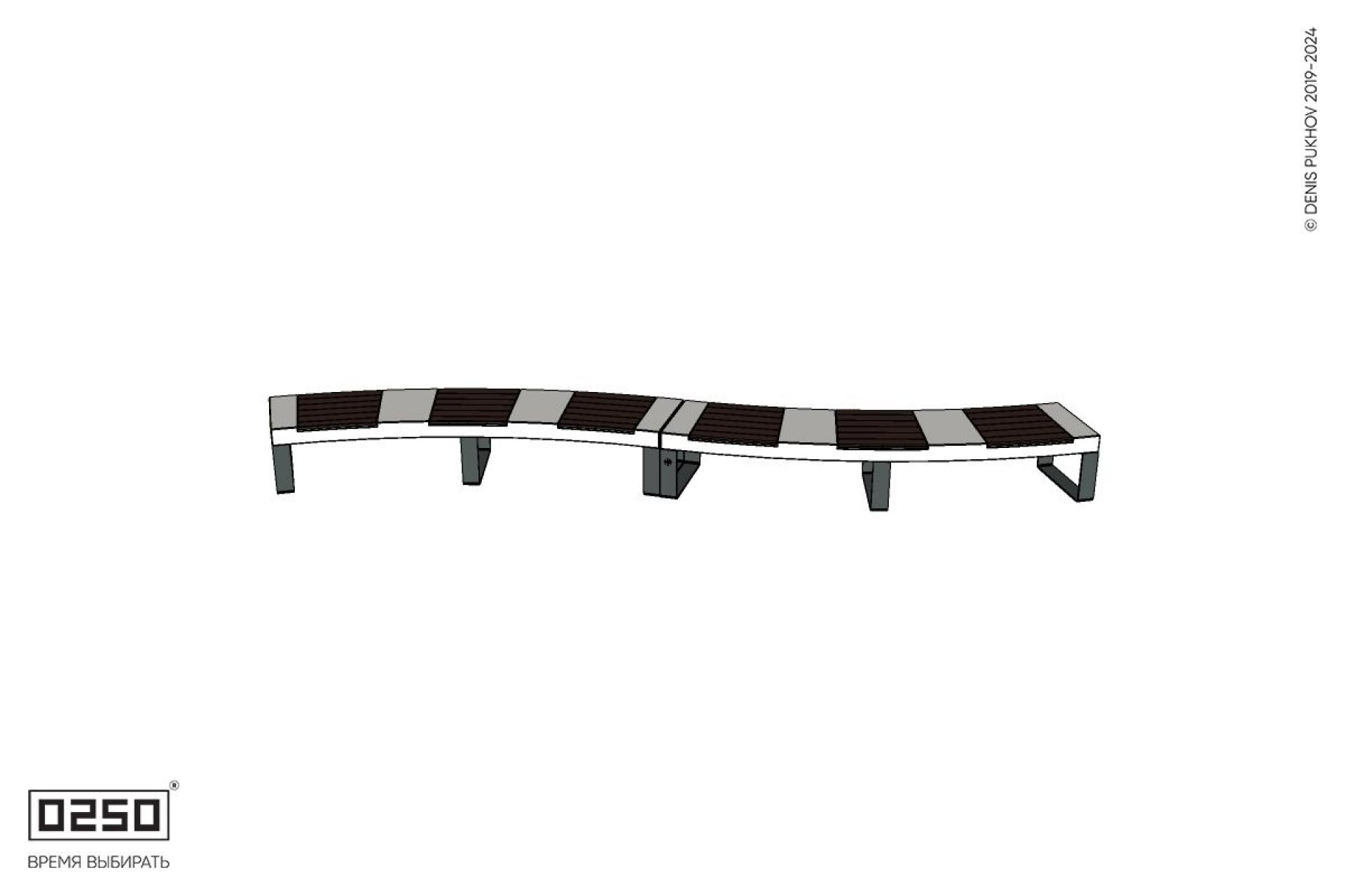 Уличная Изогнутая скамейка двухпролетная большого радиуса на ножках производство 0250