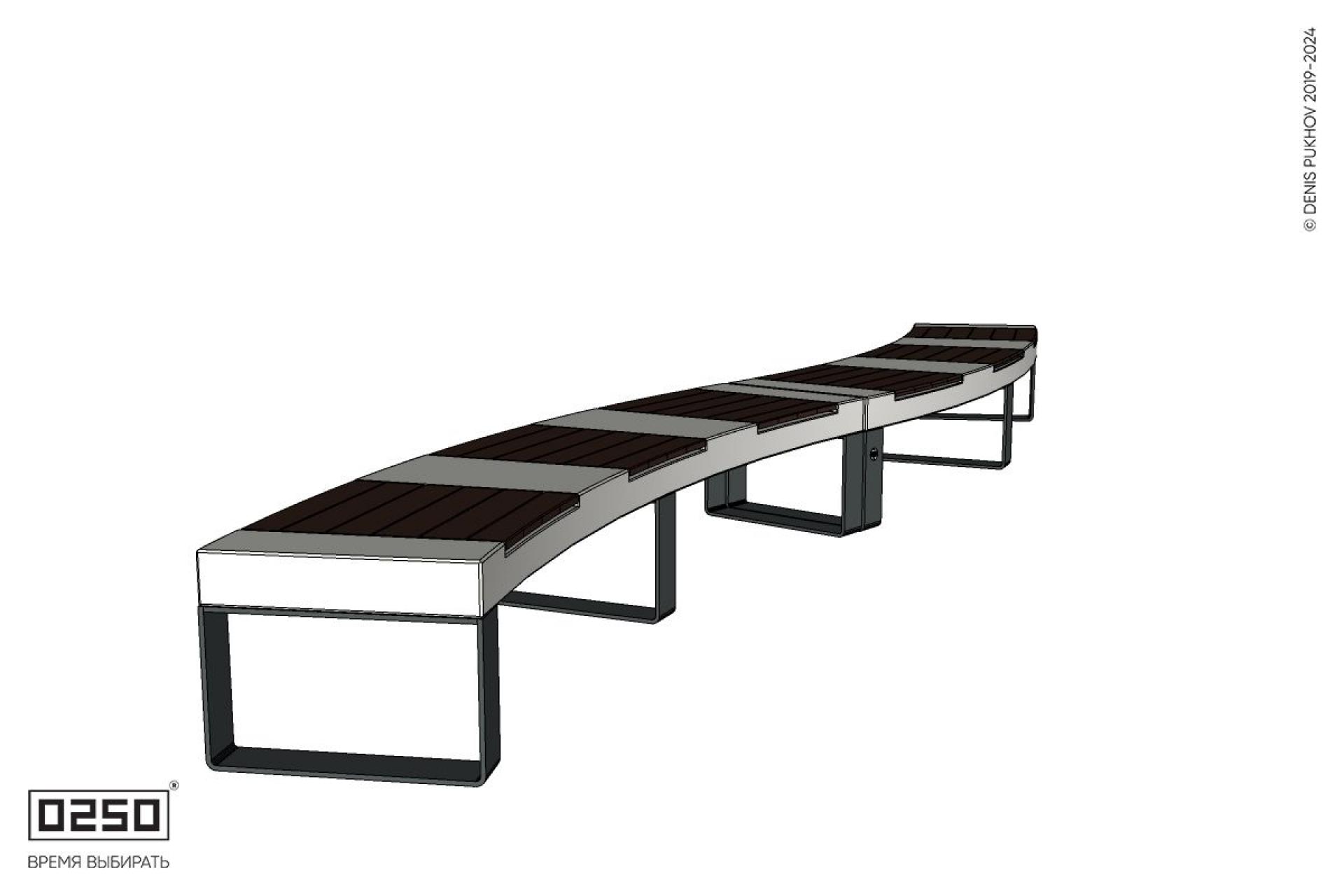 Уличная Изогнутая скамейка двухпролетная большого радиуса на ножках производство 0250