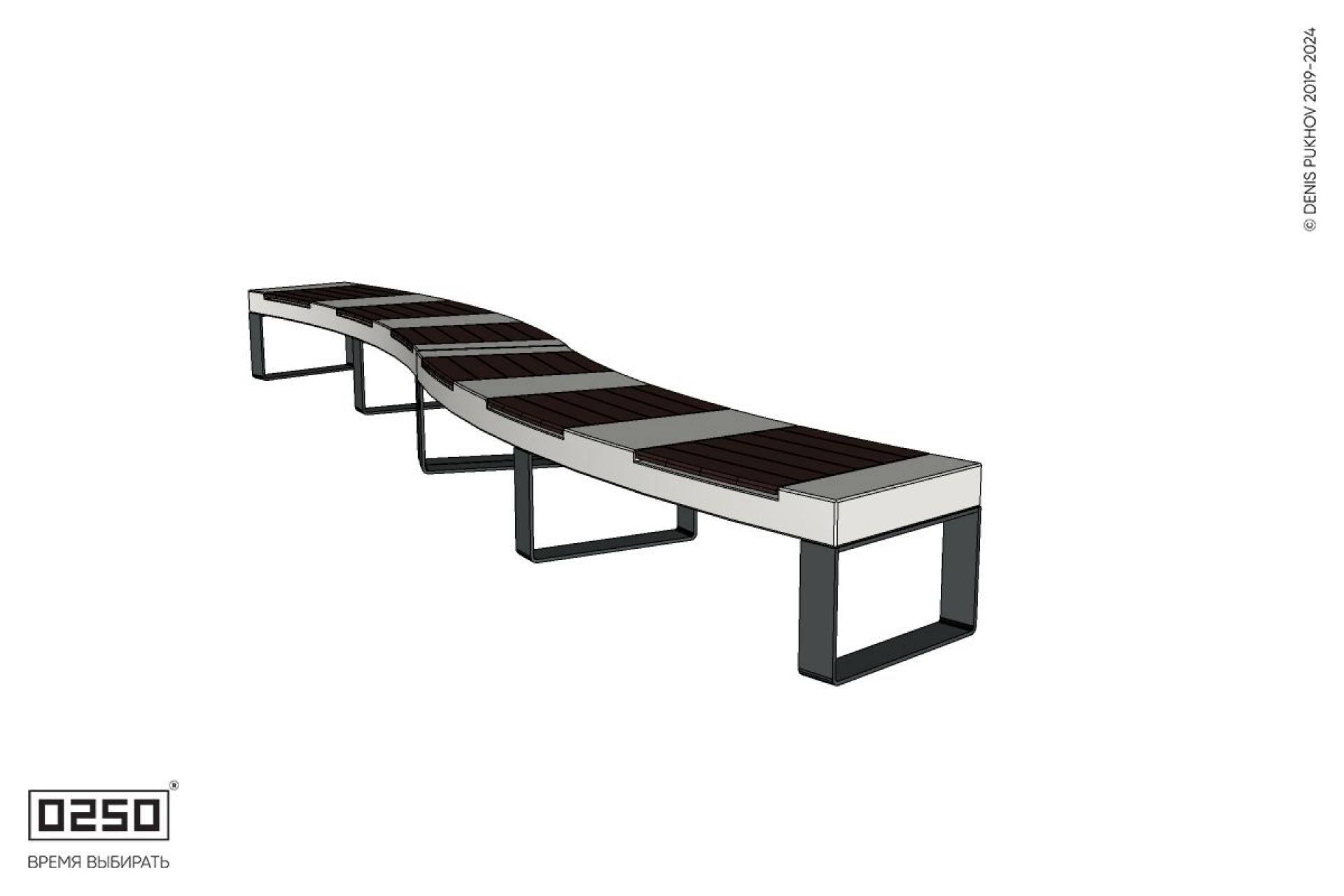 Уличная Изогнутая скамейка двухпролетная большого радиуса на ножках производство 0250