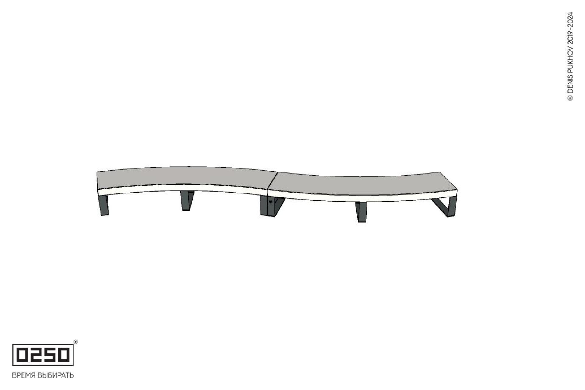 Уличная Изогнутая скамейка на ножках двухпролетная большого радиуса производство 0250