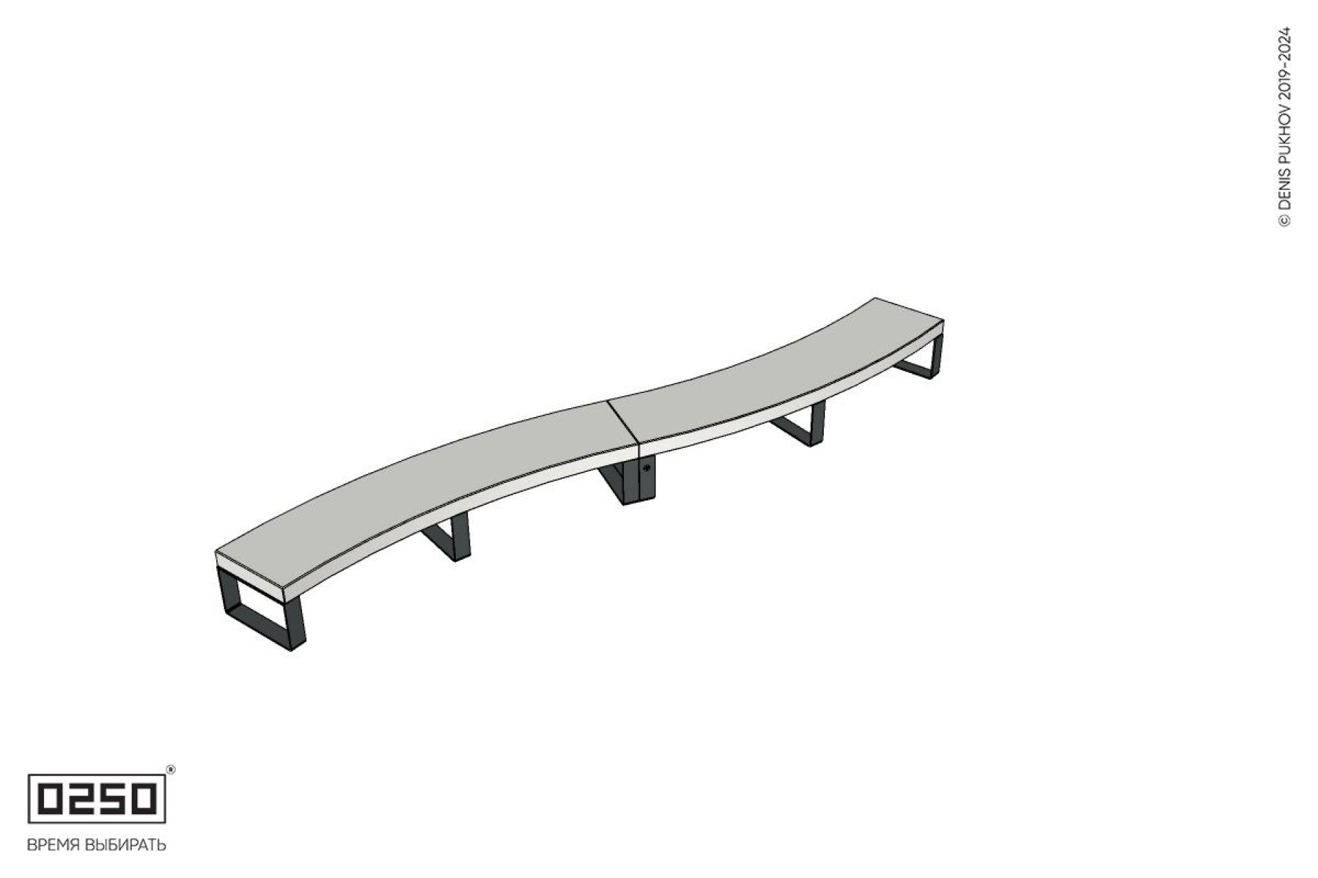 Уличная Изогнутая скамейка на ножках двухпролетная большого радиуса производство 0250