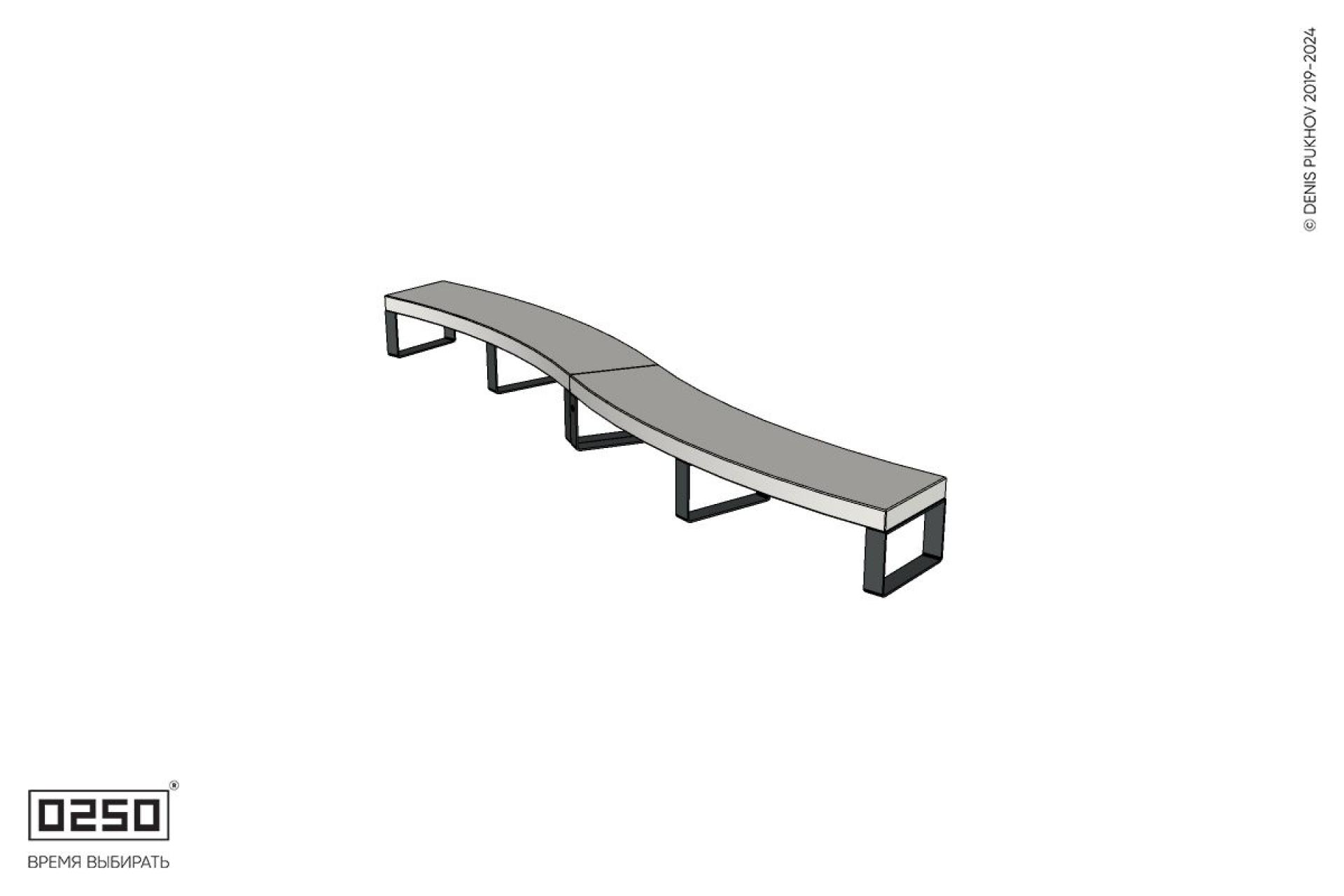 Уличная Изогнутая скамейка на ножках двухпролетная большого радиуса производство 0250