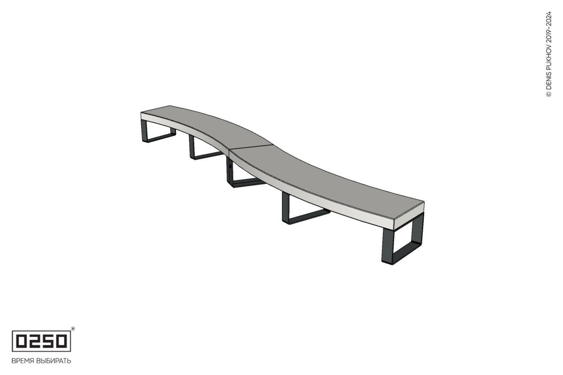 Уличная Изогнутая скамейка на ножках двухпролетная большого радиуса производство 0250