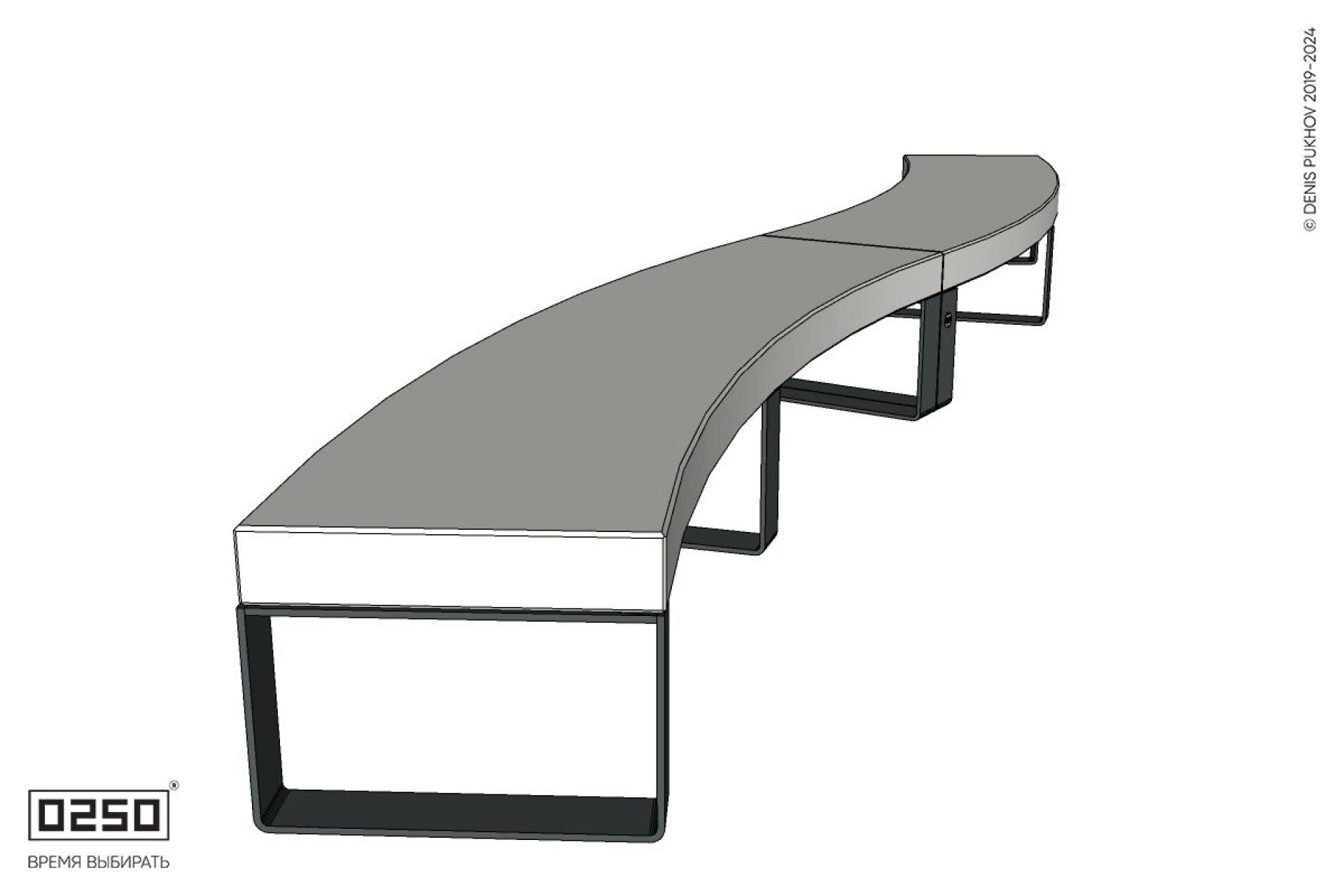 Уличная Изогнутая скамейка на ножках двухпролетная большого радиуса производство 0250