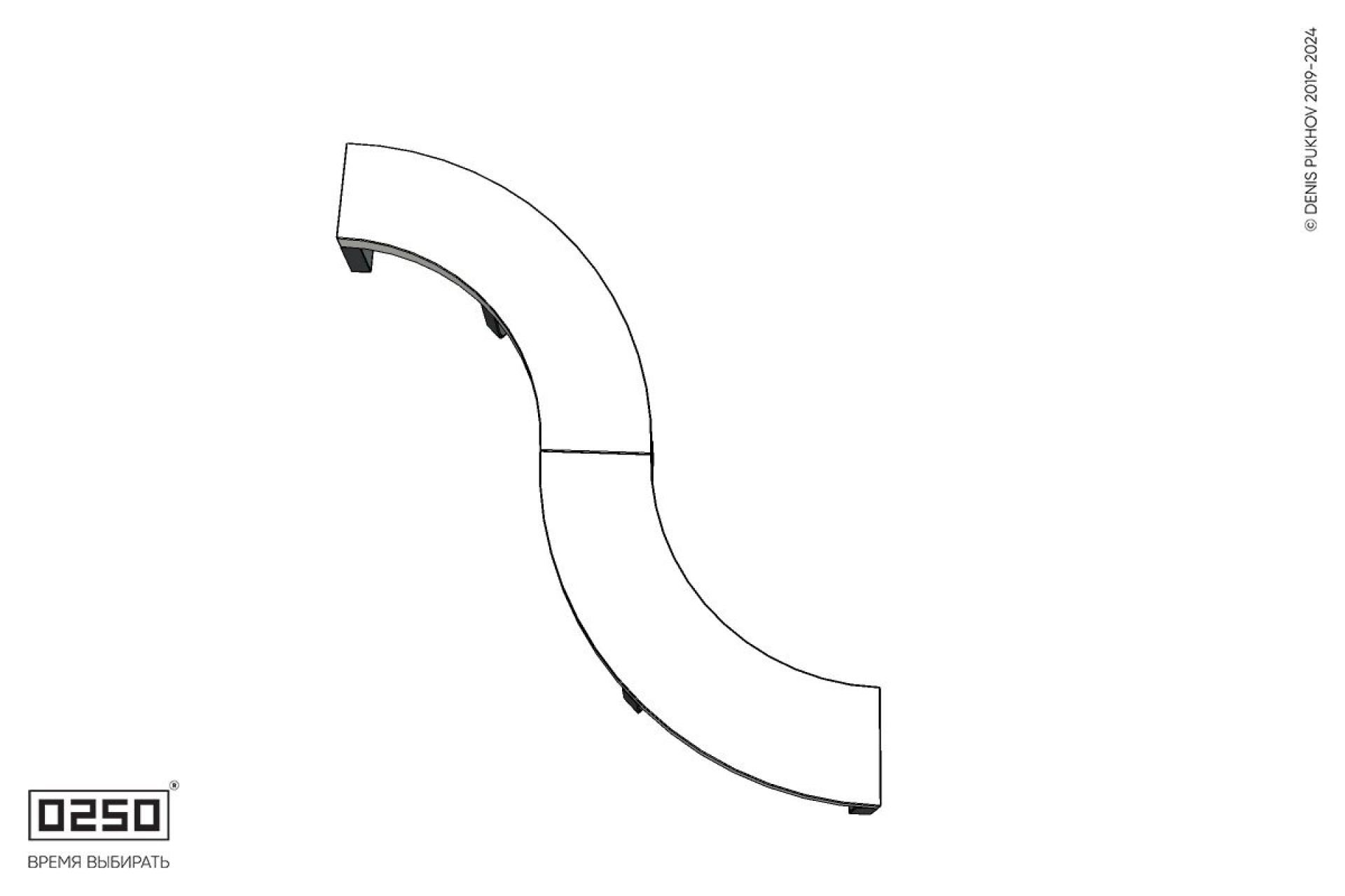 Уличная Бетонная изогнутая скамейка двухпролетная малого радиуса  на ножках производство 0250