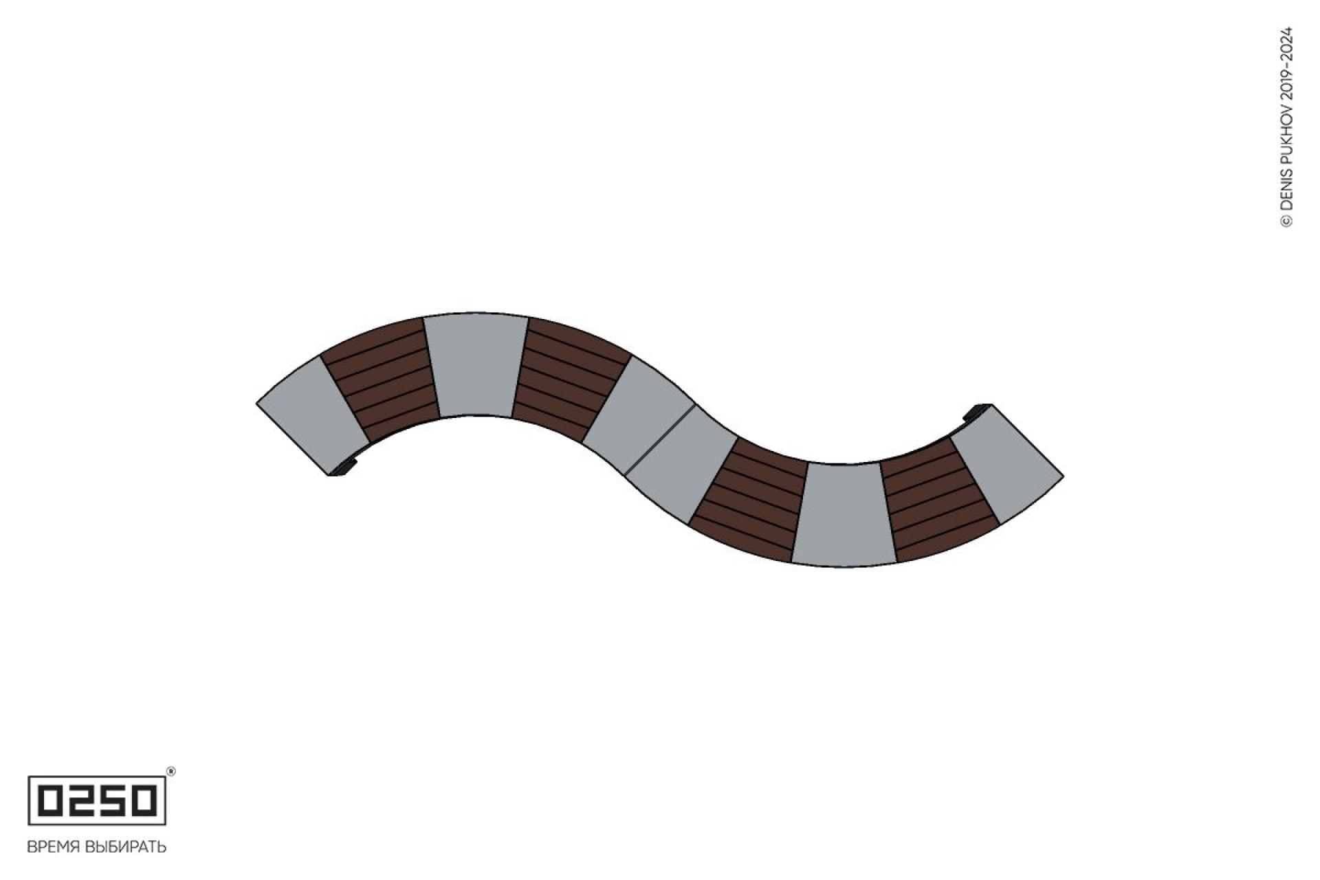 Уличная Изогнутая скамейка на ножках двухпролетная  малого радиуса производство 0250, module