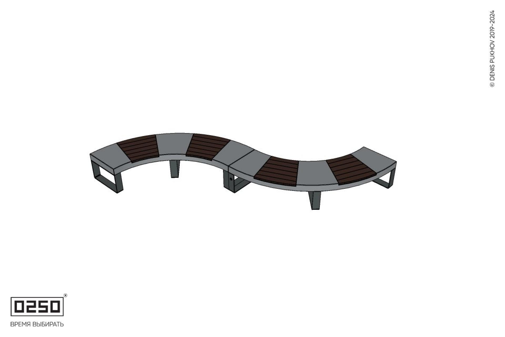 Уличная Изогнутая скамейка на ножках двухпролетная  малого радиуса производство 0250