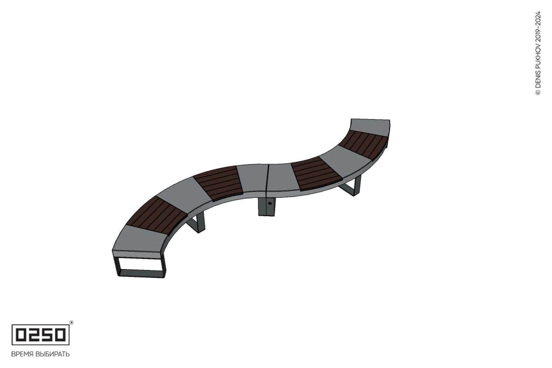 Уличная Изогнутая скамейка на ножках двухпролетная  малого радиуса производство 0250