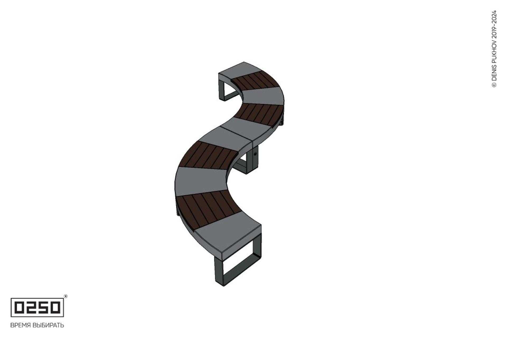 Уличная Изогнутая скамейка на ножках двухпролетная  малого радиуса производство 0250