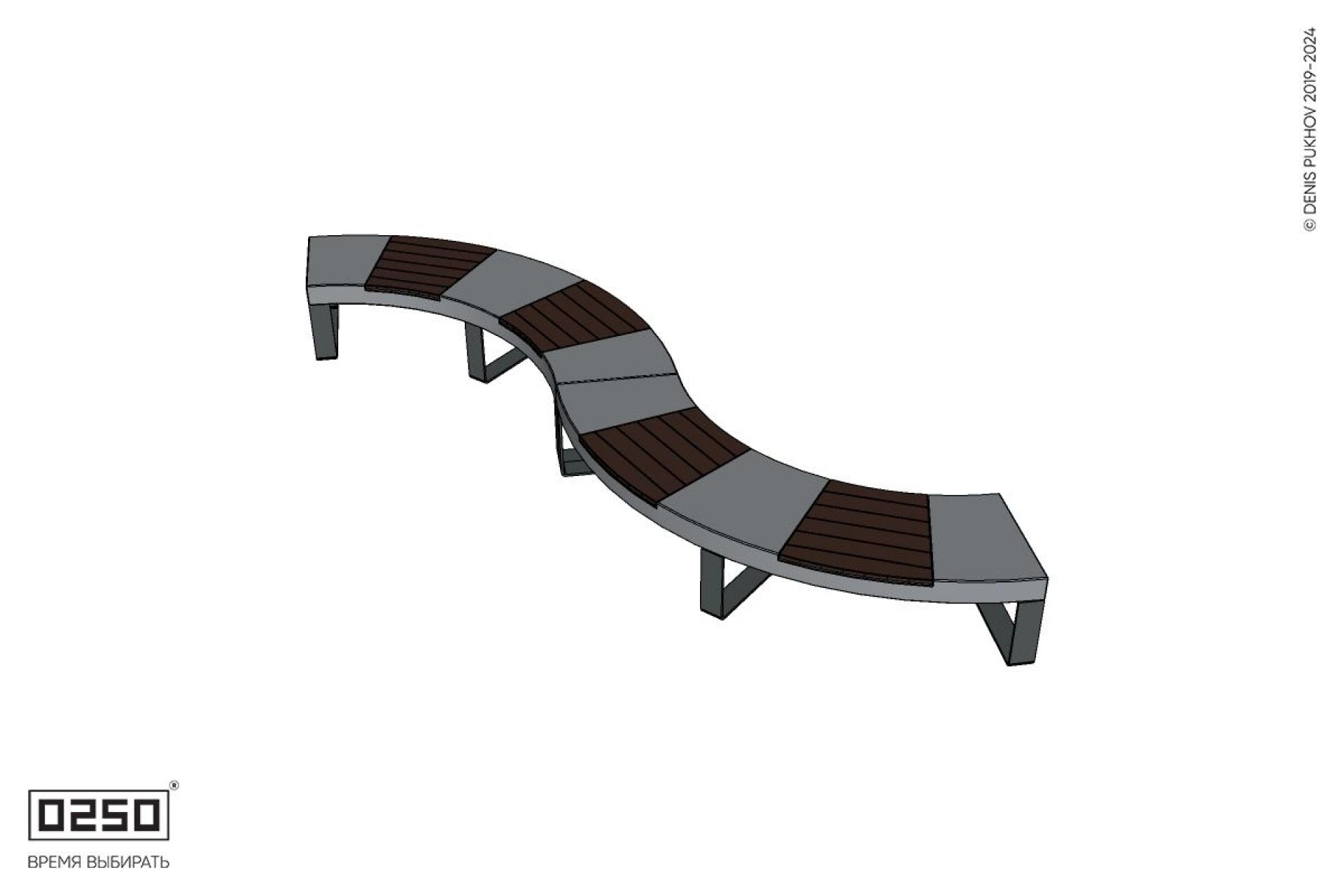 Уличная Изогнутая скамейка на ножках двухпролетная  малого радиуса производство 0250