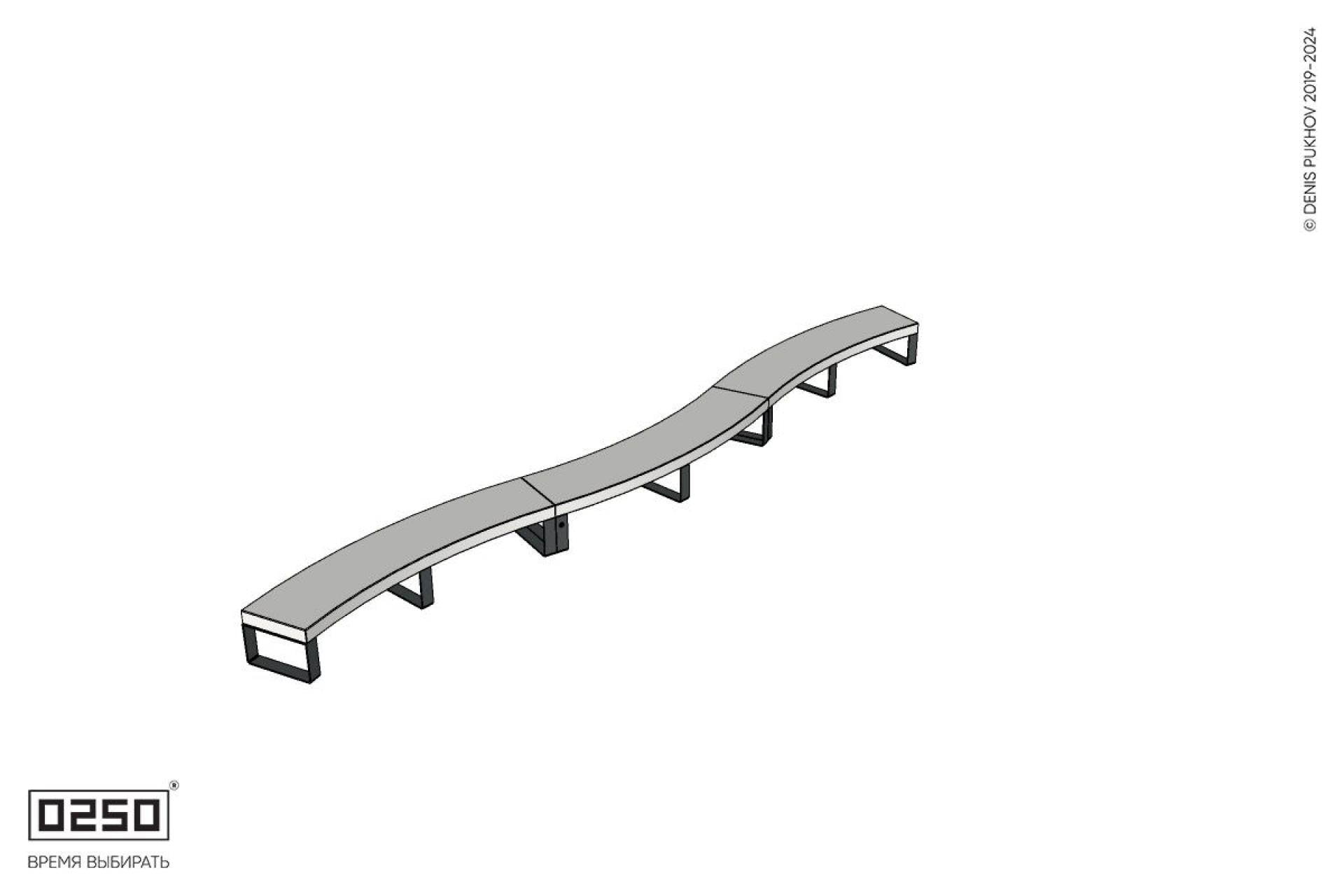 Уличная Бетонная изогнутая скамейка трехпролетная большого радиуса на ножках производство 0250 Уличная Бетонная изогнутая скамейка трехпролетная большого радиуса на ножках производство 0250