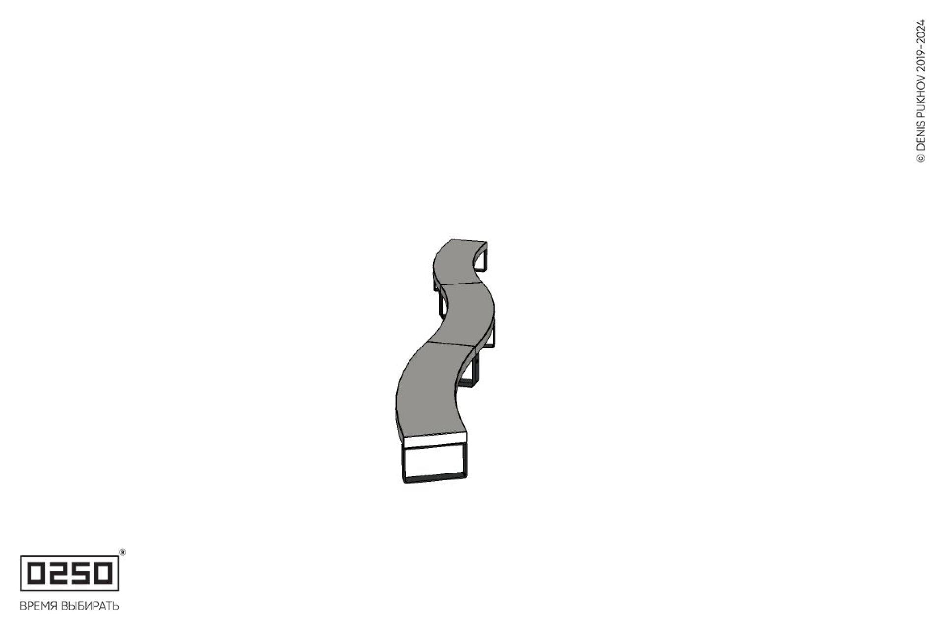 Уличная Бетонная изогнутая скамейка трехпролетная большого радиуса на ножках производство 0250 Уличная Бетонная изогнутая скамейка трехпролетная большого радиуса на ножках производство 0250