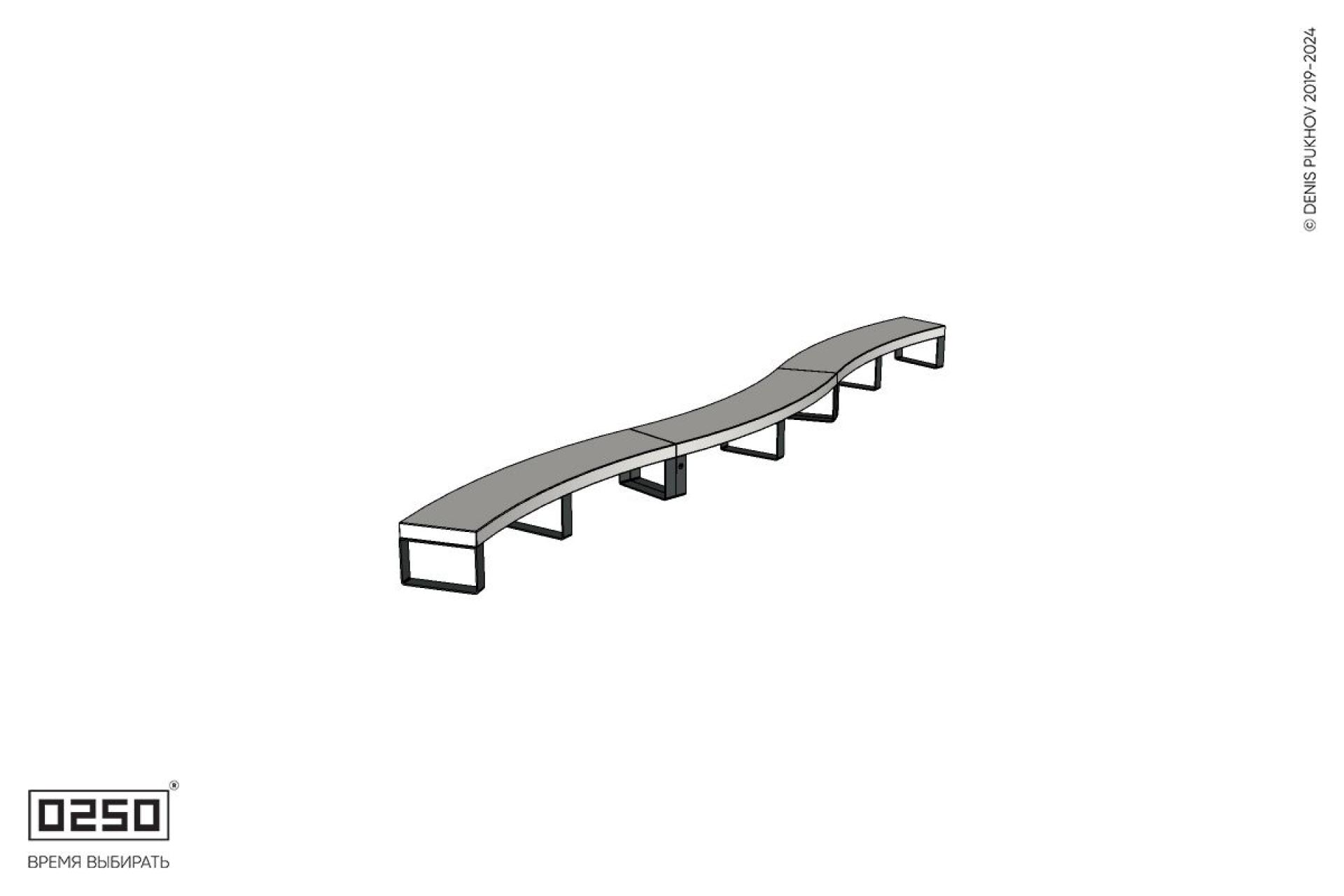 Уличная Бетонная изогнутая скамейка трехпролетная большого радиуса на ножках производство 0250 Уличная Бетонная изогнутая скамейка трехпролетная большого радиуса на ножках производство 0250