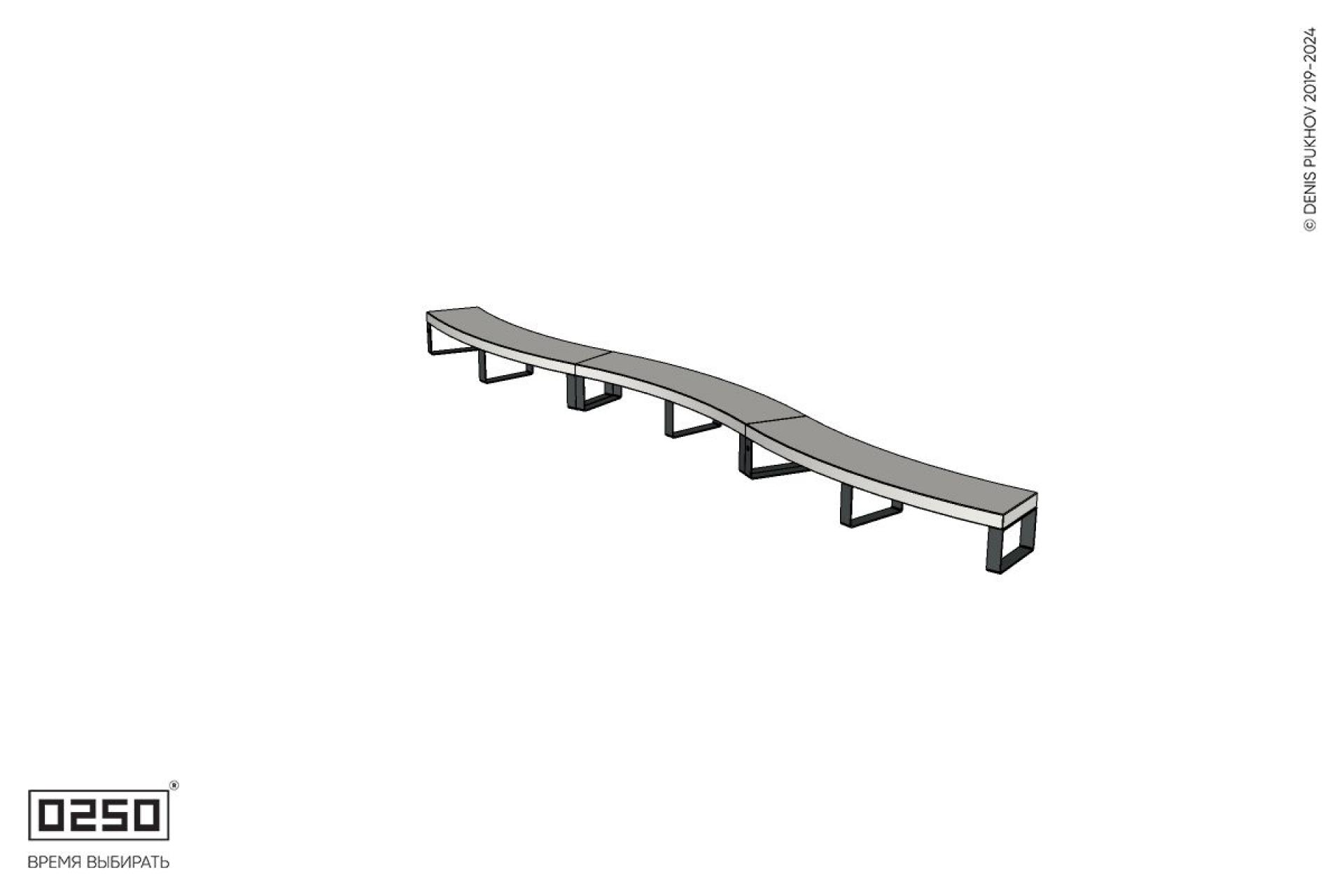 Уличная Бетонная изогнутая скамейка трехпролетная большого радиуса на ножках производство 0250 Уличная Бетонная изогнутая скамейка трехпролетная большого радиуса на ножках производство 0250