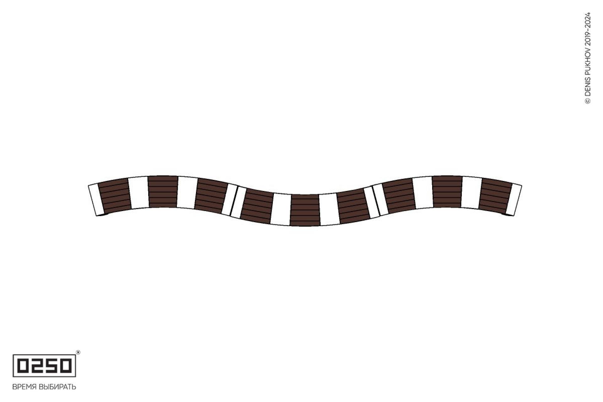 Уличная Изогнутая скамейка на ножках трехпролетная большого радиуса производство 0250, module