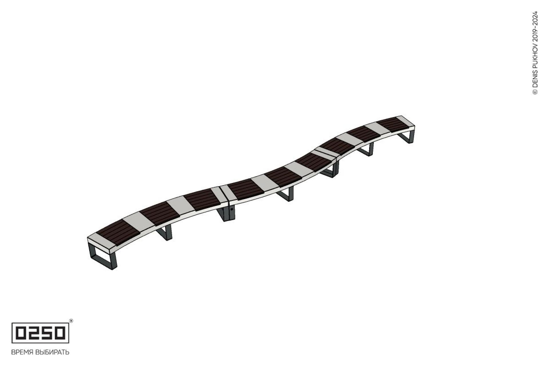 Уличная Изогнутая скамейка на ножках трехпролетная большого радиуса производство 0250