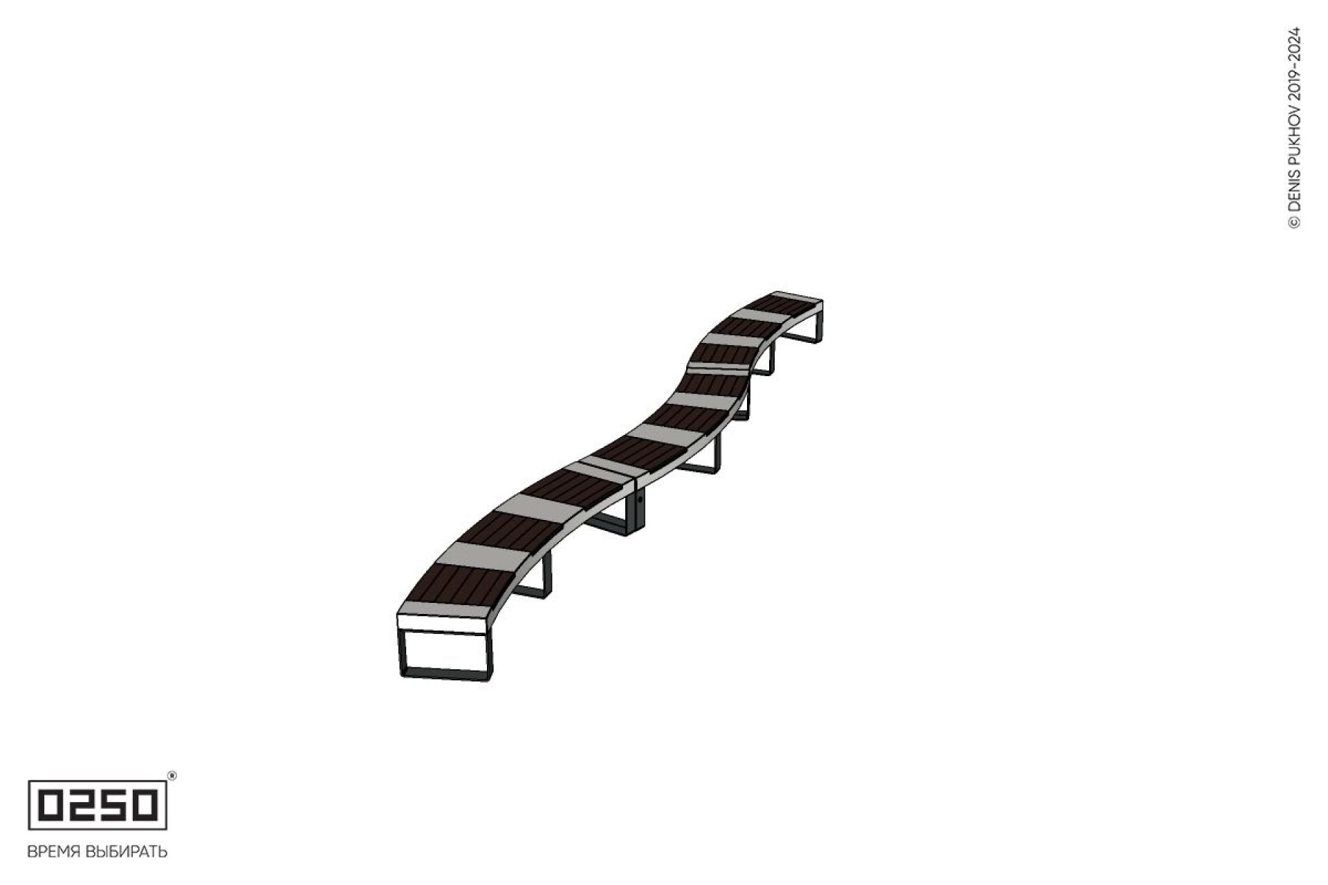 Уличная Изогнутая скамейка на ножках трехпролетная большого радиуса производство 0250