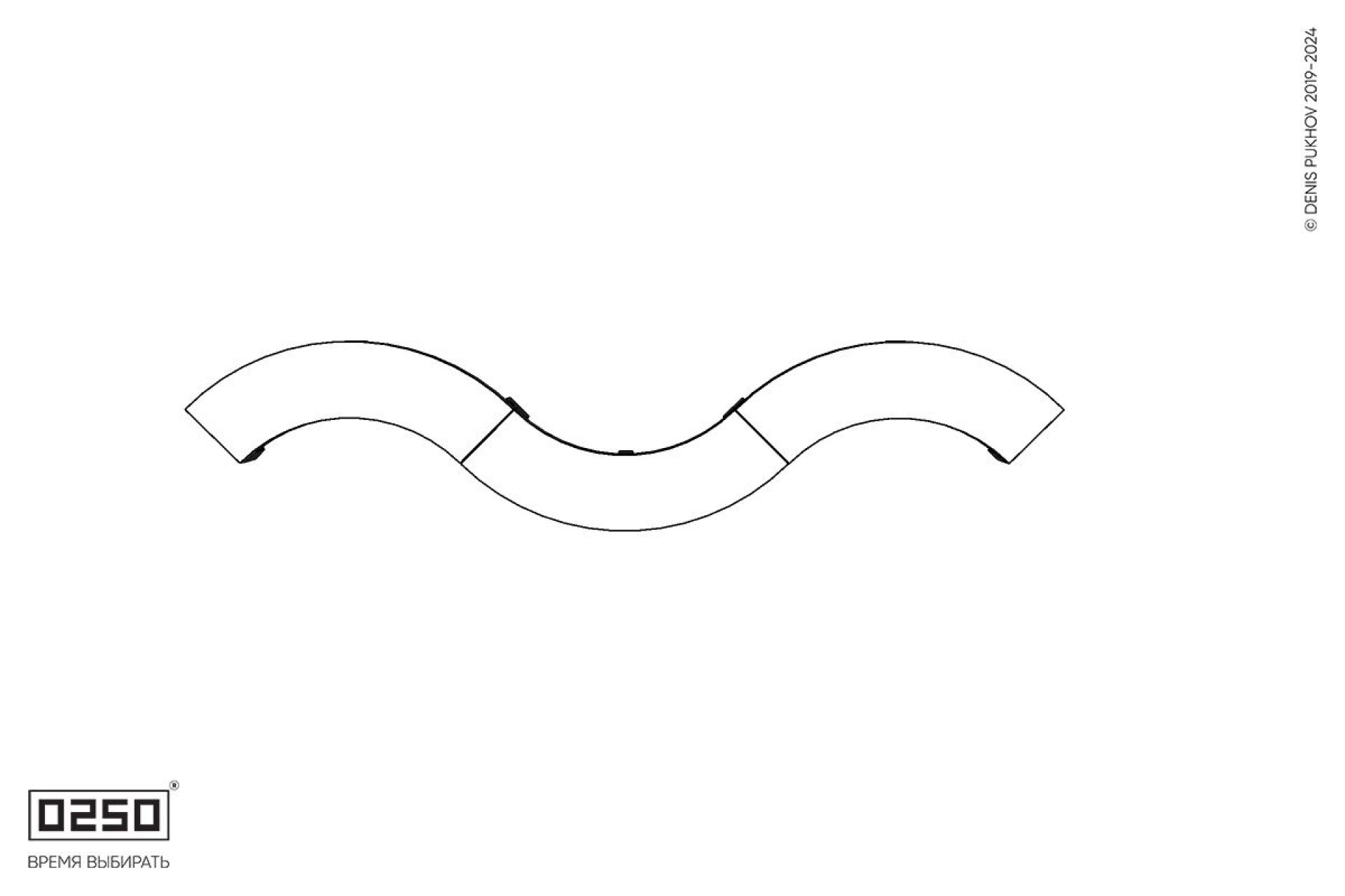 Уличная Бетонная изогнутая скамейка трехпролетная малого радиуса на ножках производство 0250, module