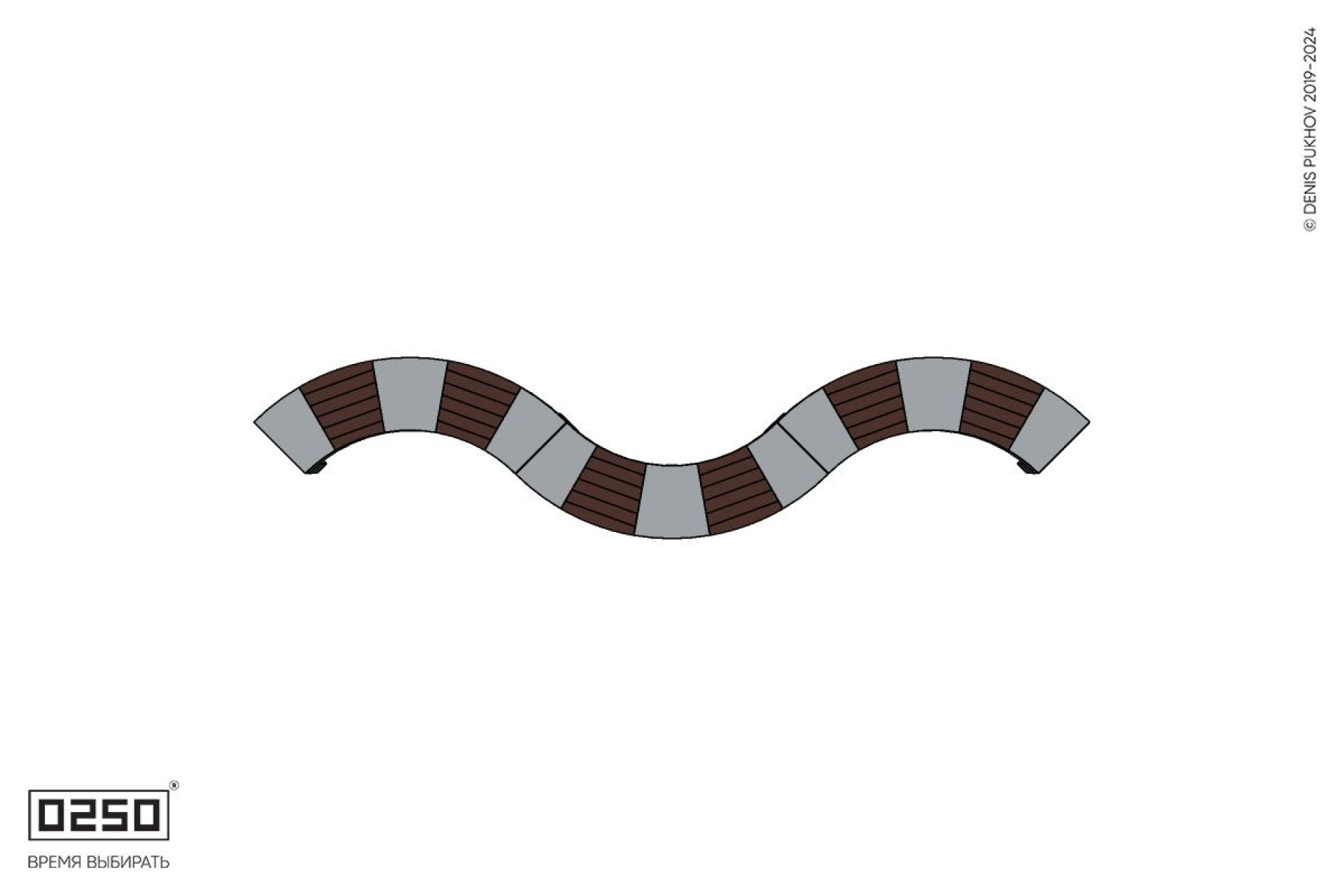 Уличная Изогнутая скамейка на ножках трехпролетная малого радиуса производство 0250, module