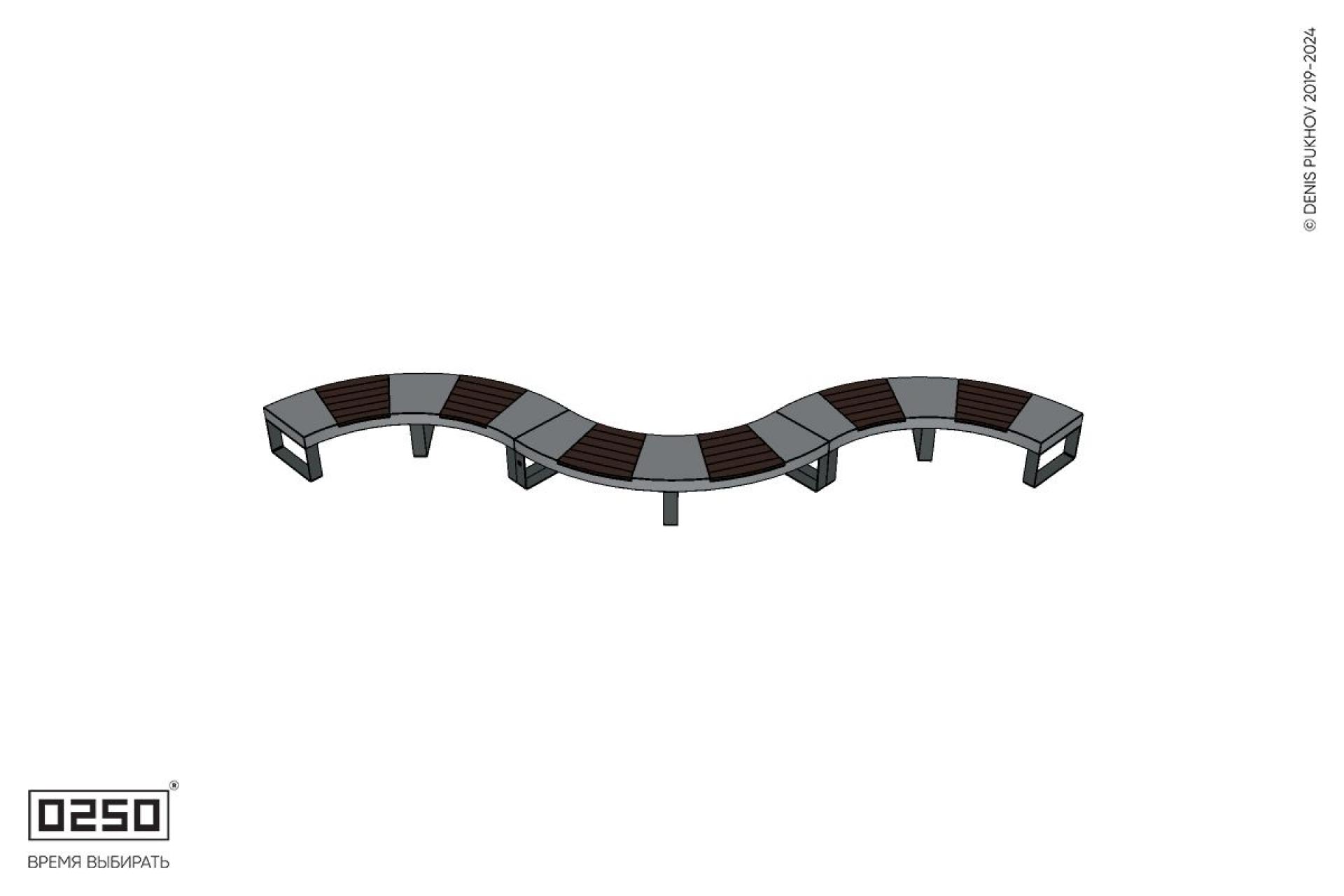 Уличная Изогнутая скамейка на ножках трехпролетная малого радиуса производство 0250